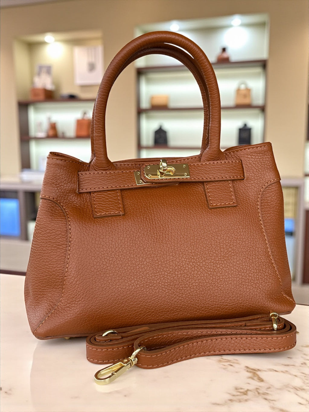 Pebbled  Leather Top-Handle Handbag