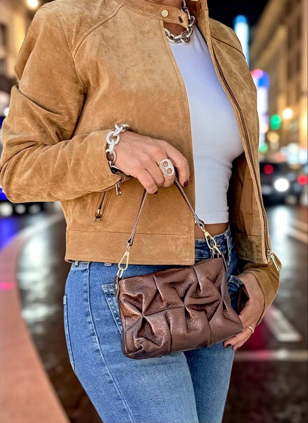 Mini Metallic Ruched Clutch – Genuine Italian Leather