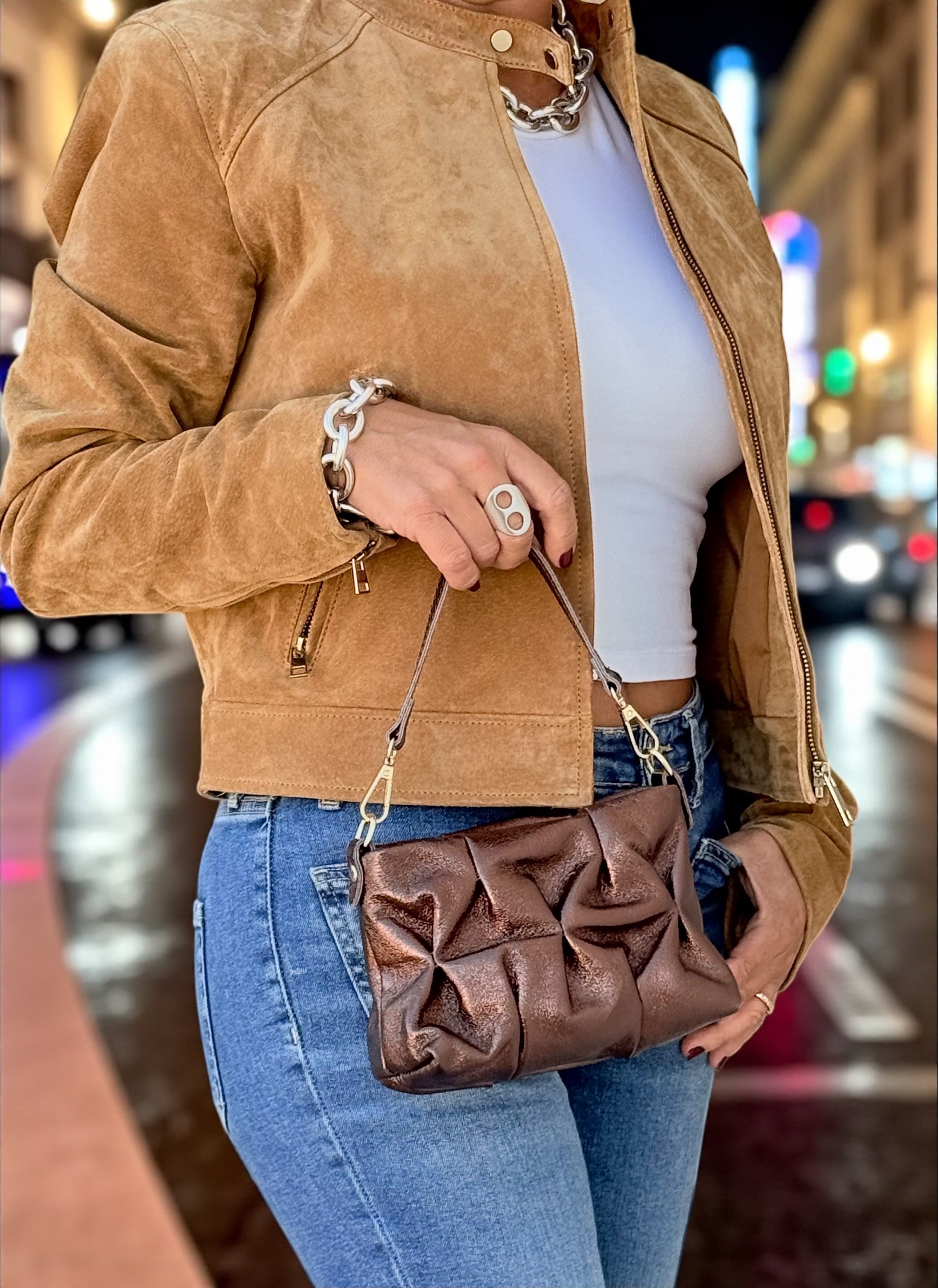 Mini Metallic Ruched Clutch – Genuine Italian Leather