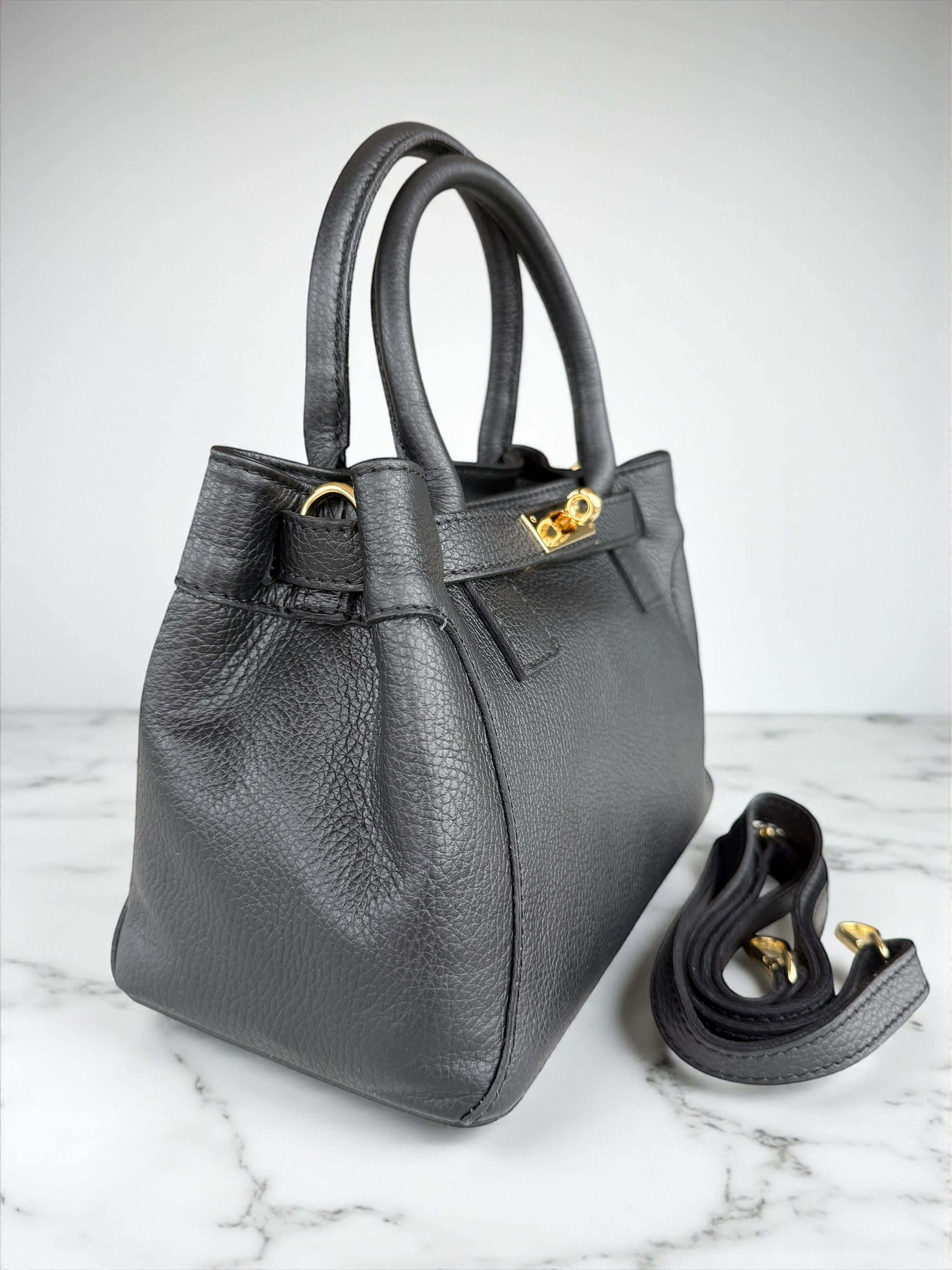 Pebbled  Leather Top-Handle Handbag