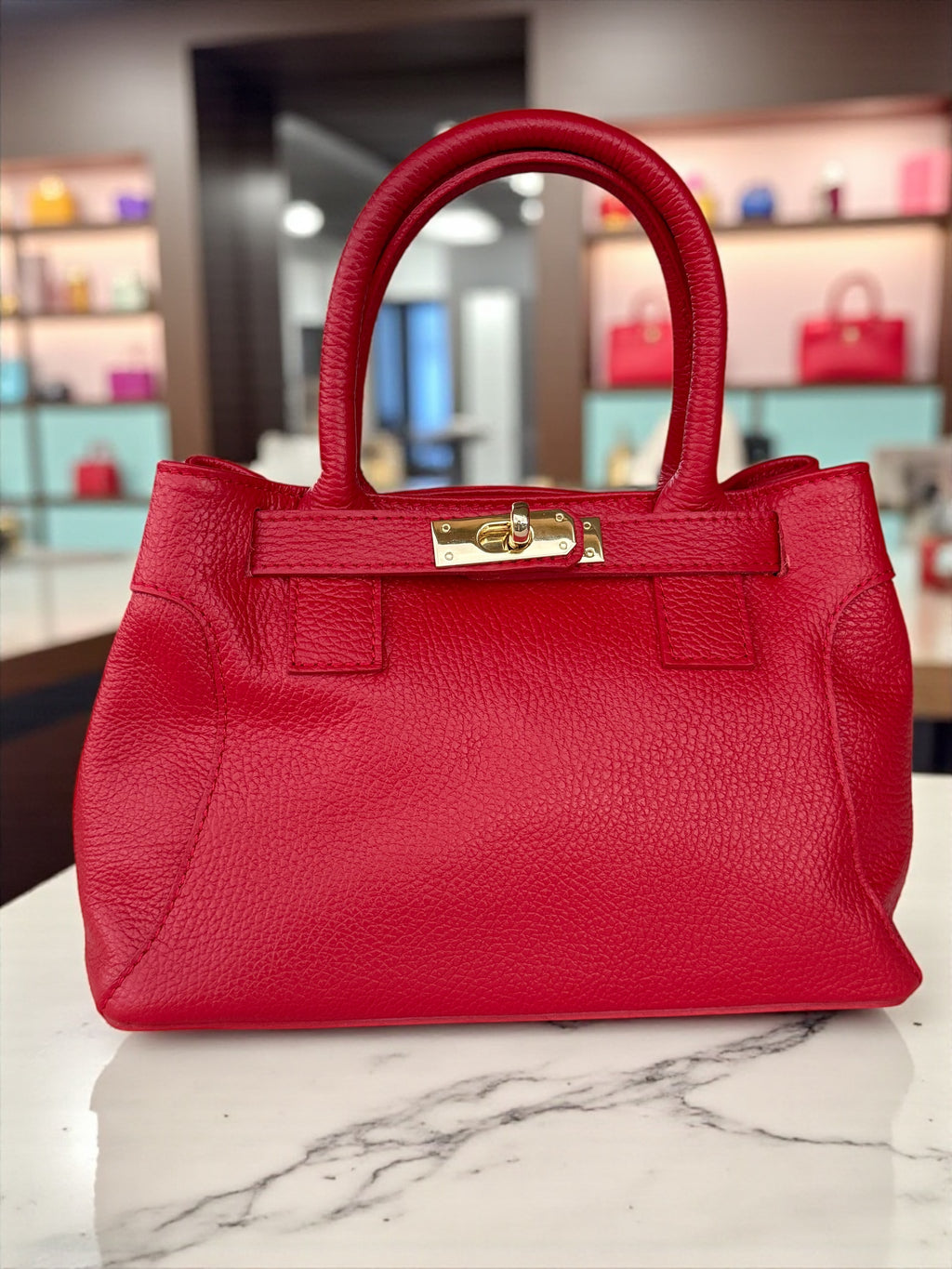 Pebbled  Leather Top-Handle Handbag