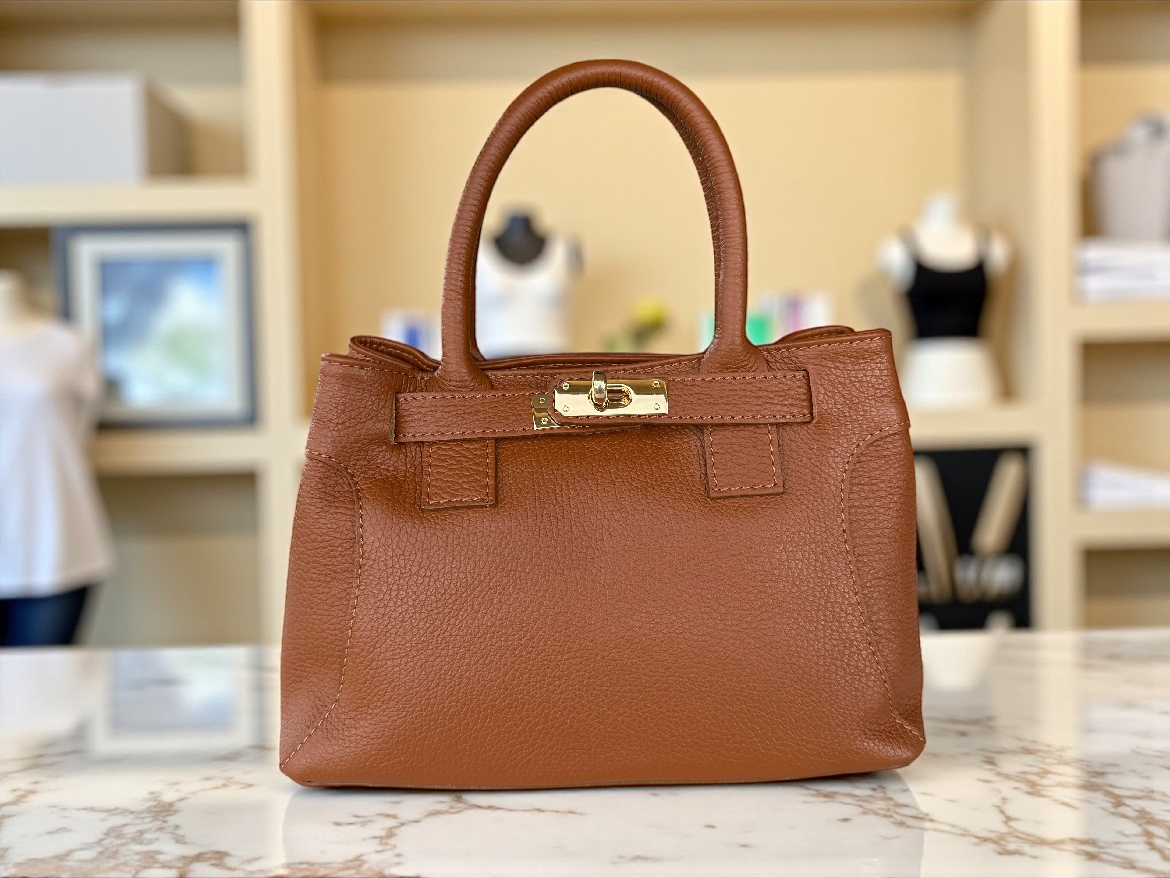 Pebbled  Leather Top-Handle Handbag