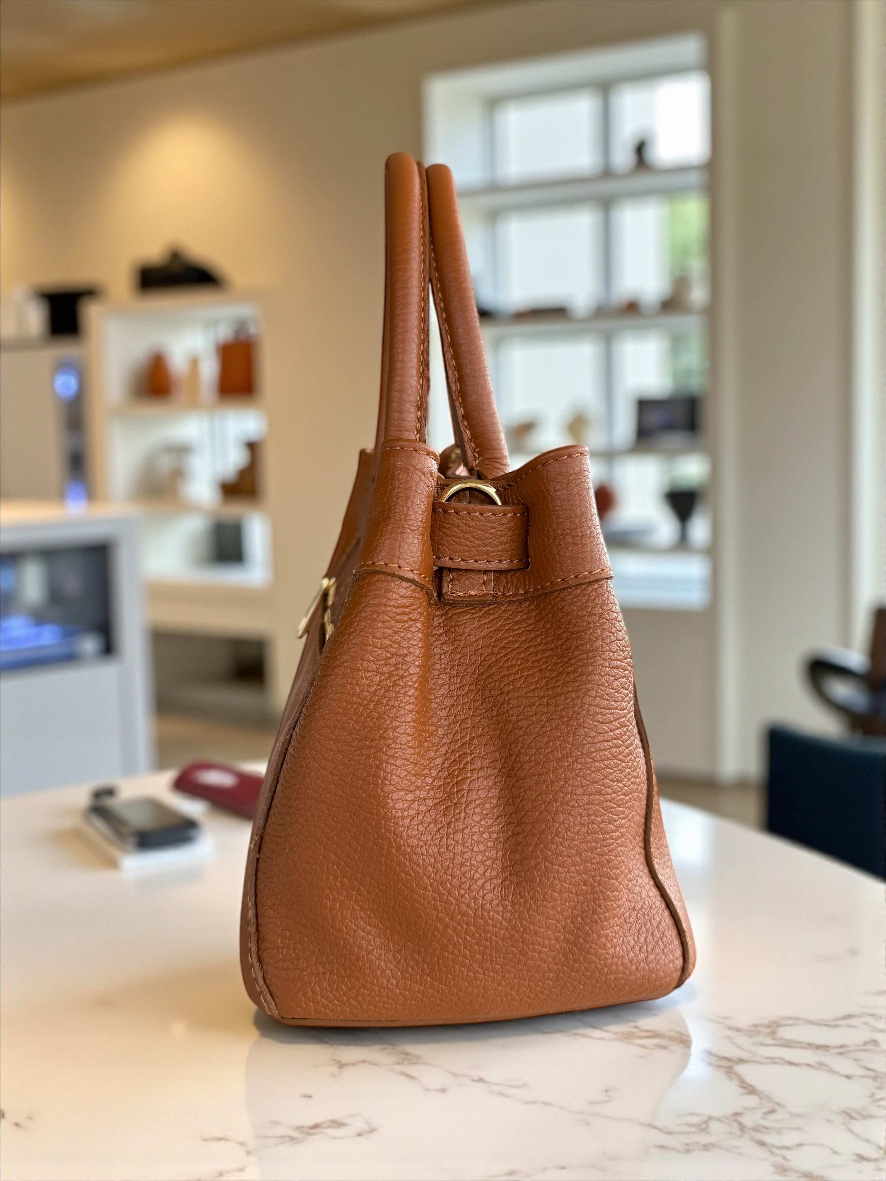 Pebbled  Leather Top-Handle Handbag