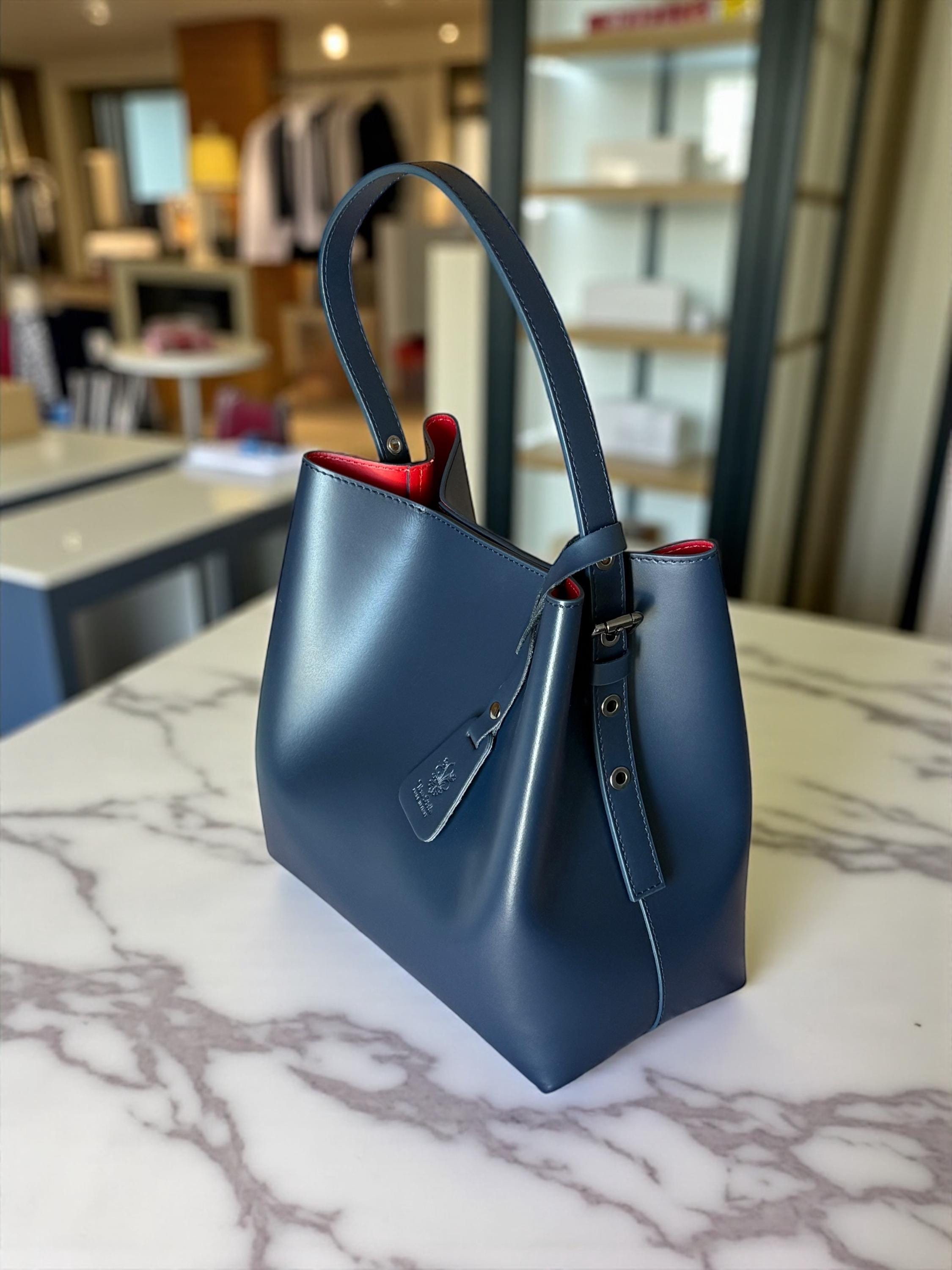 Leather Navy or chocolate brown shopper