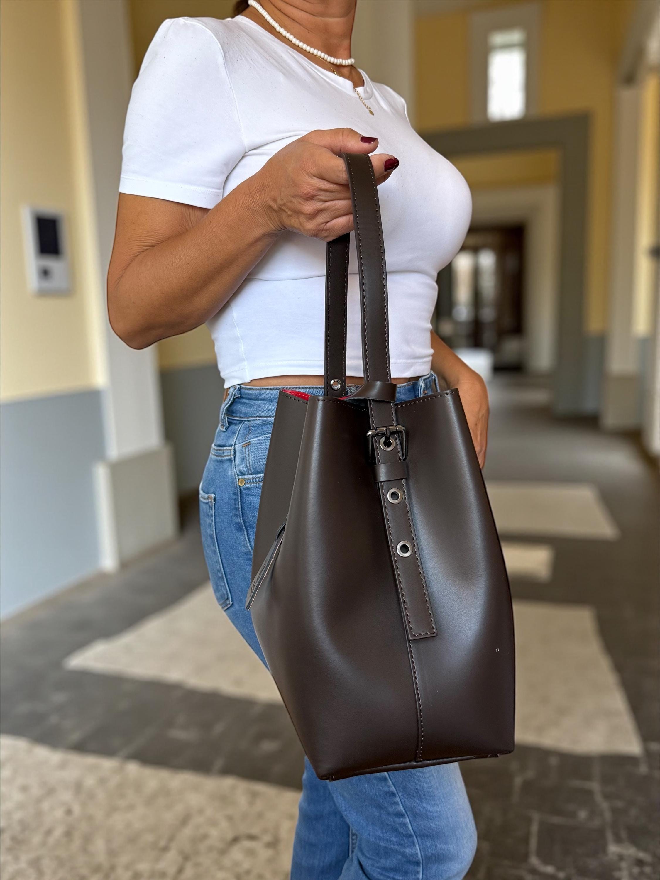 Leather Navy or chocolate brown shopper