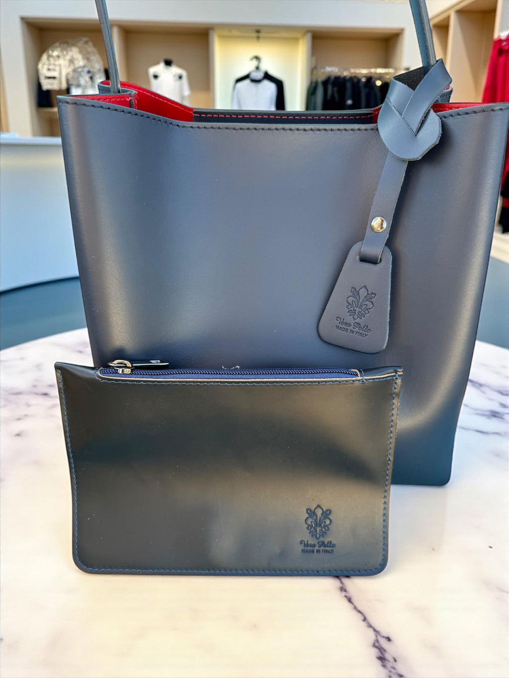 Leather Navy or chocolate brown shopper