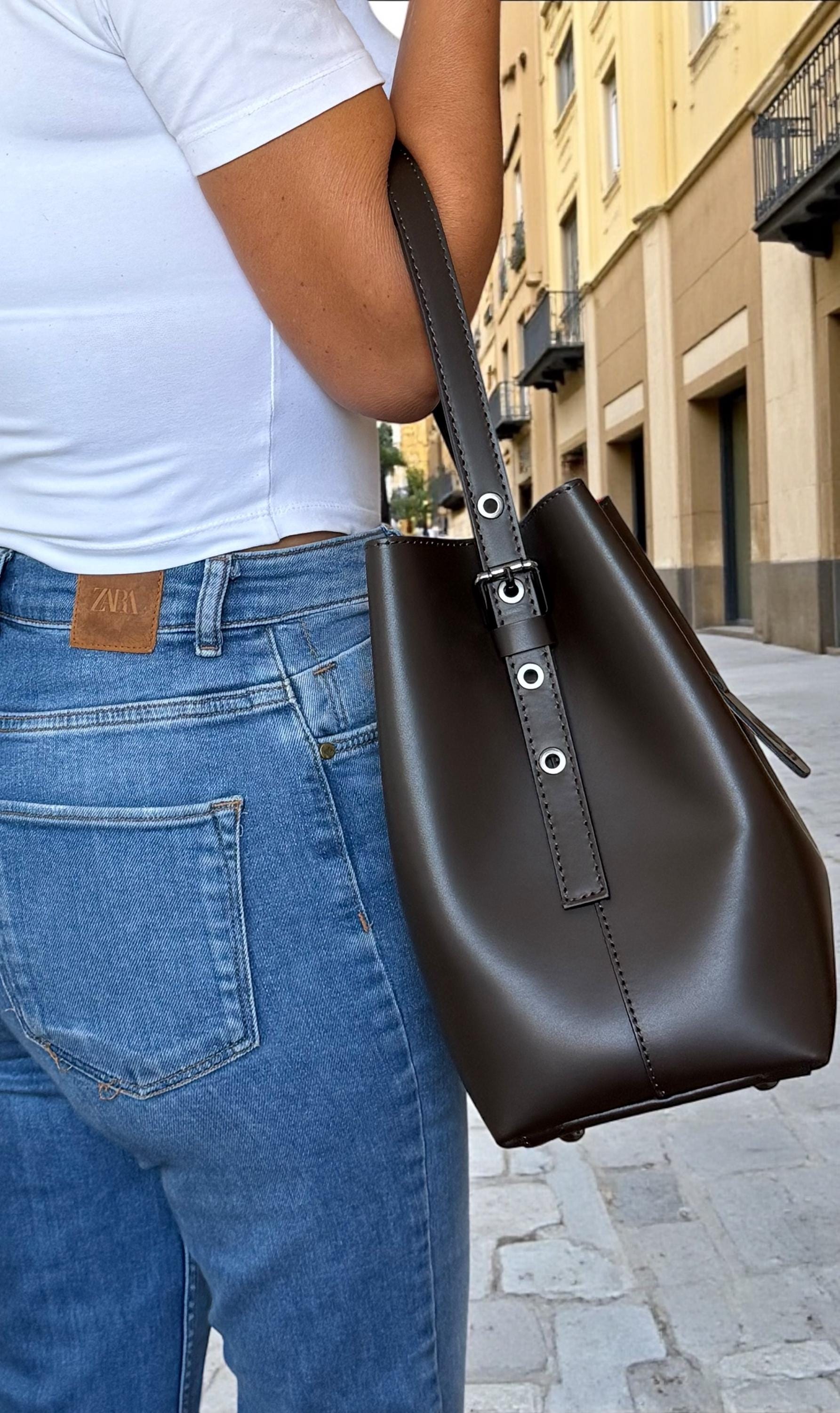 Leather Navy or chocolate brown shopper