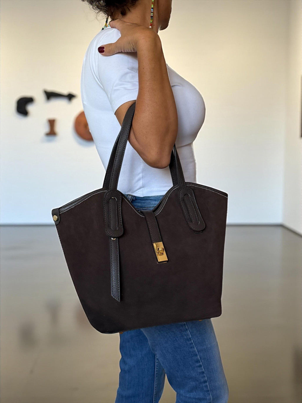 Suede and Leather Trapezoid shopper