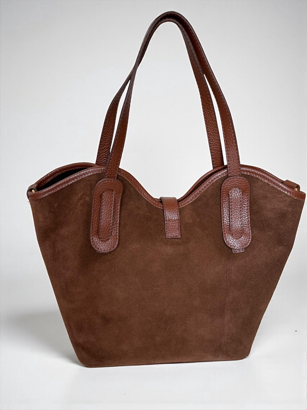 Suede and Leather Trapezoid Brown Shopper
