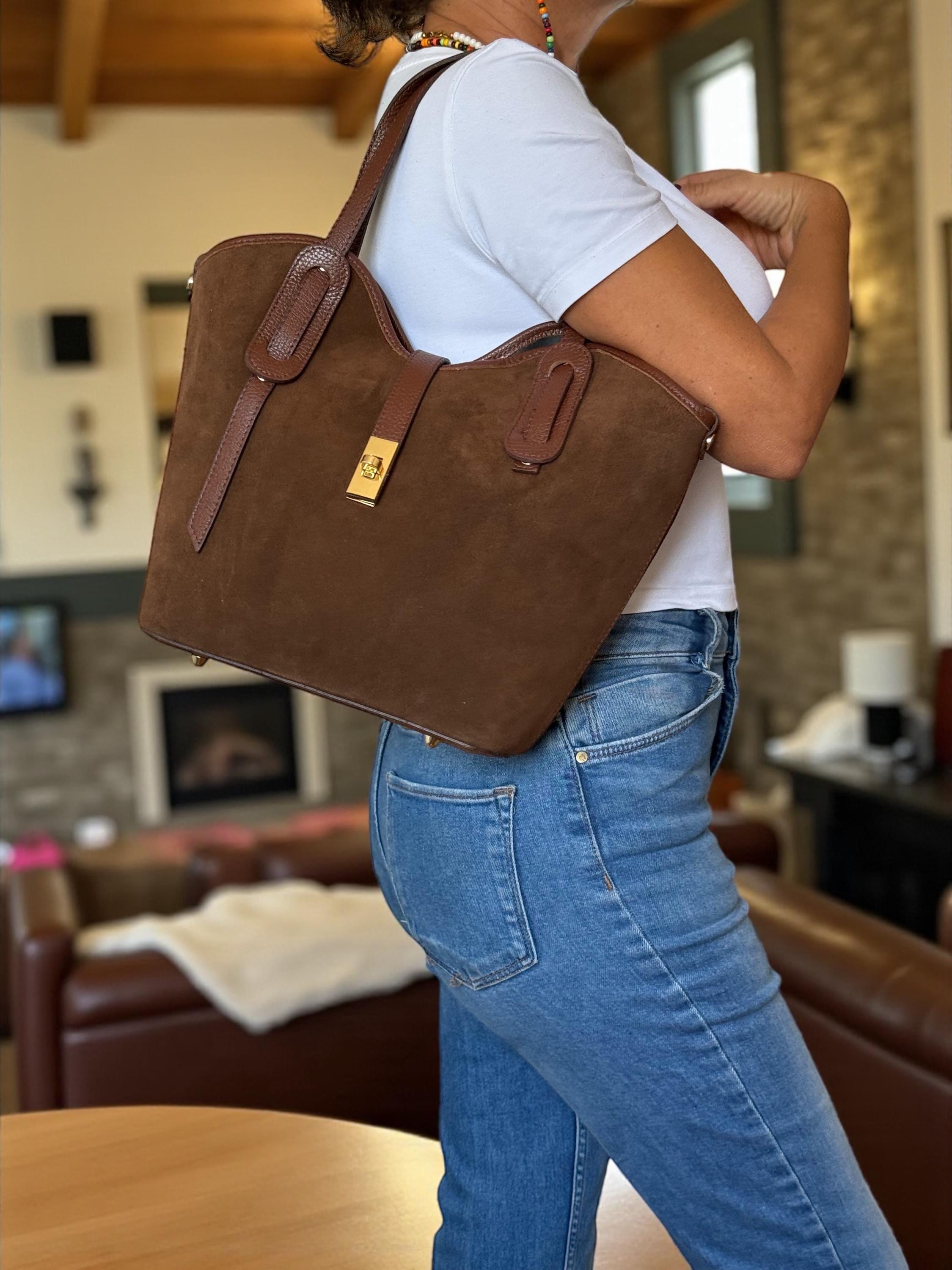 Suede and Leather Trapezoid shopper