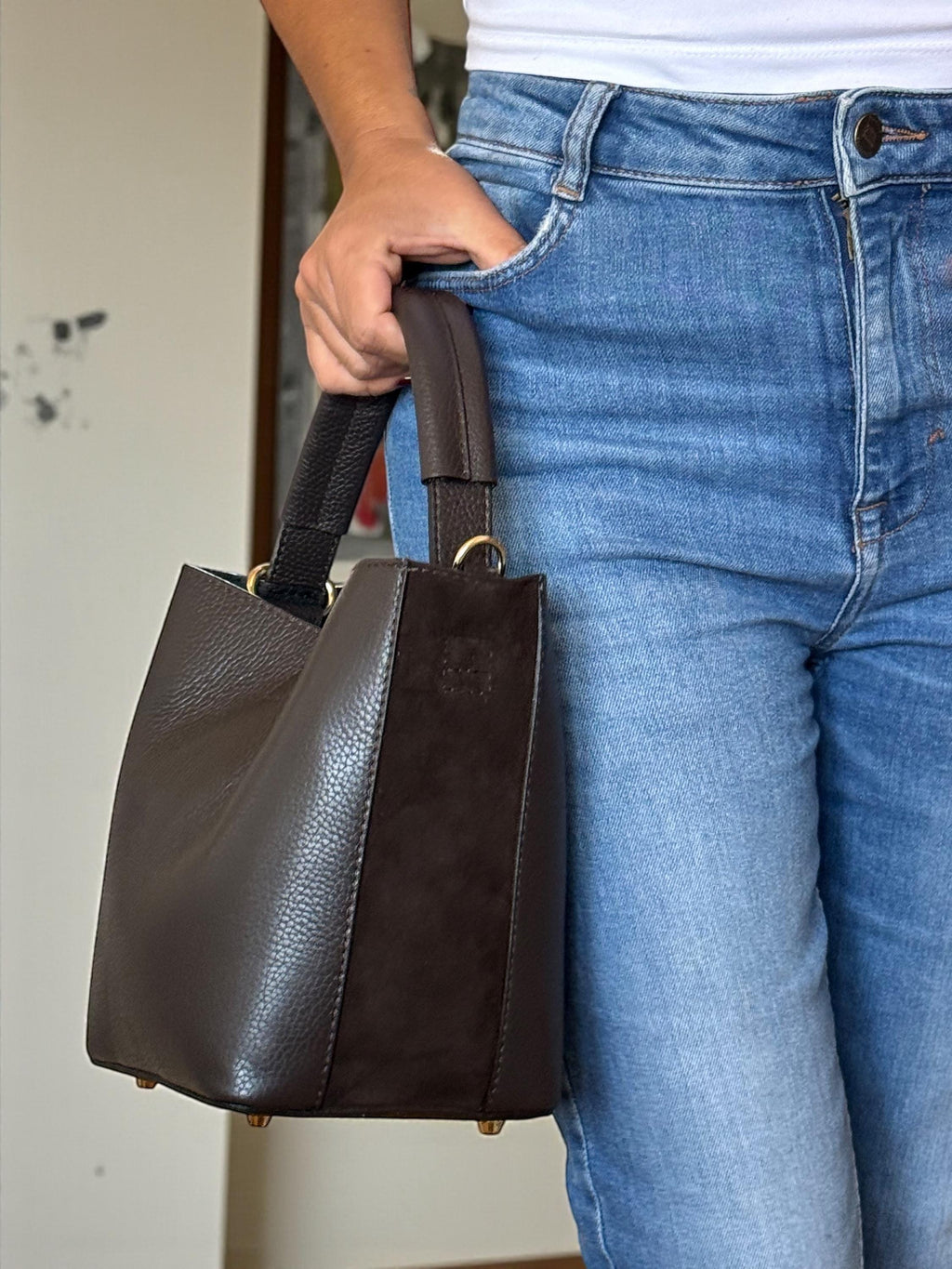Pebble Leather & Suede chocolate Brown handbag