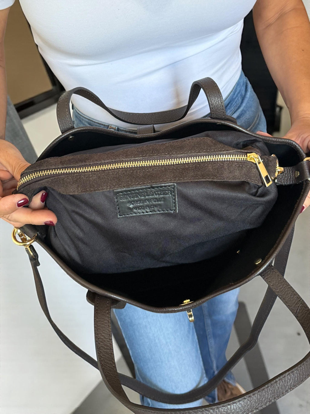 Suede and Leather Trapezoid shopper