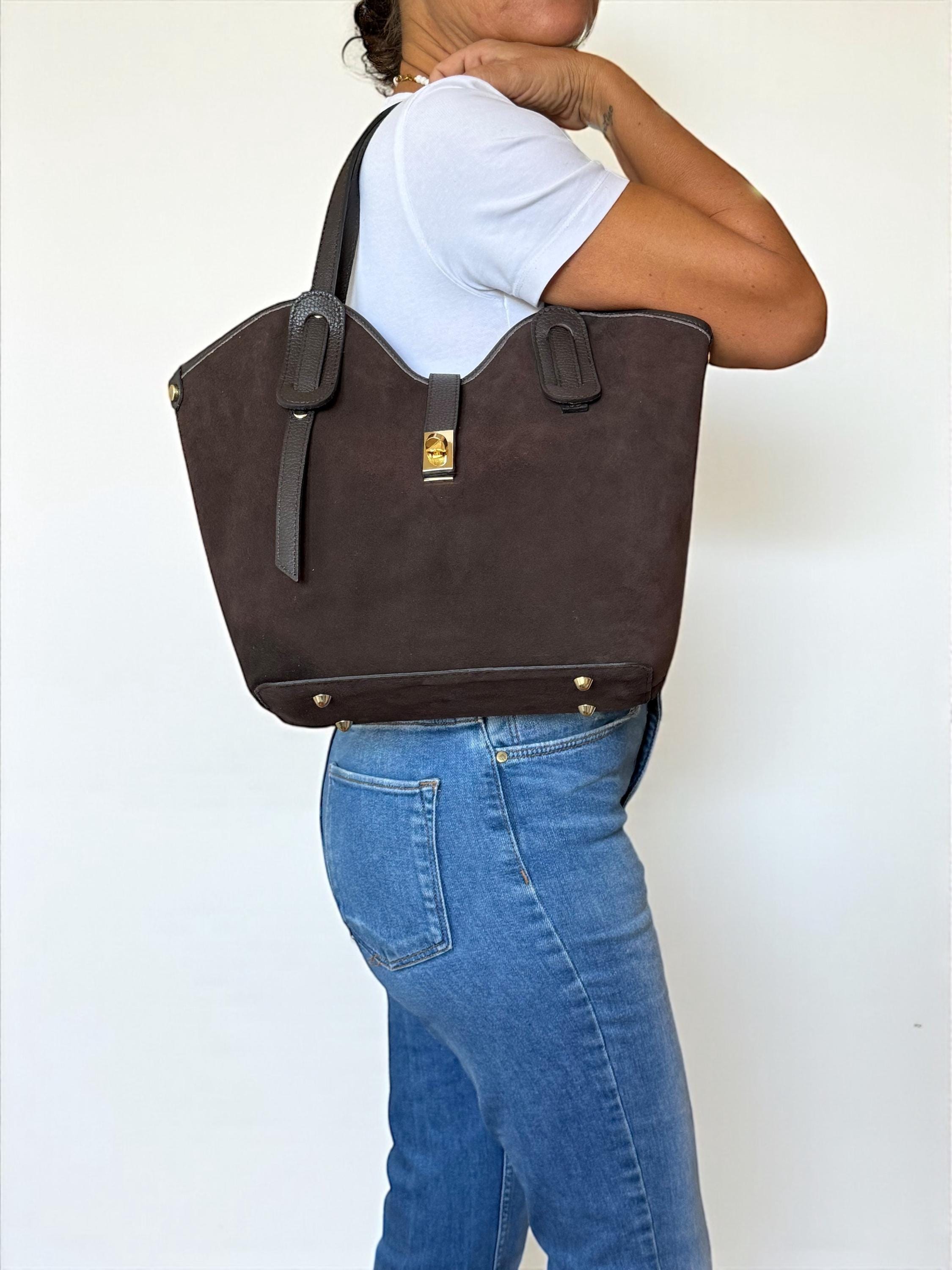 Suede and Leather Trapezoid shopper