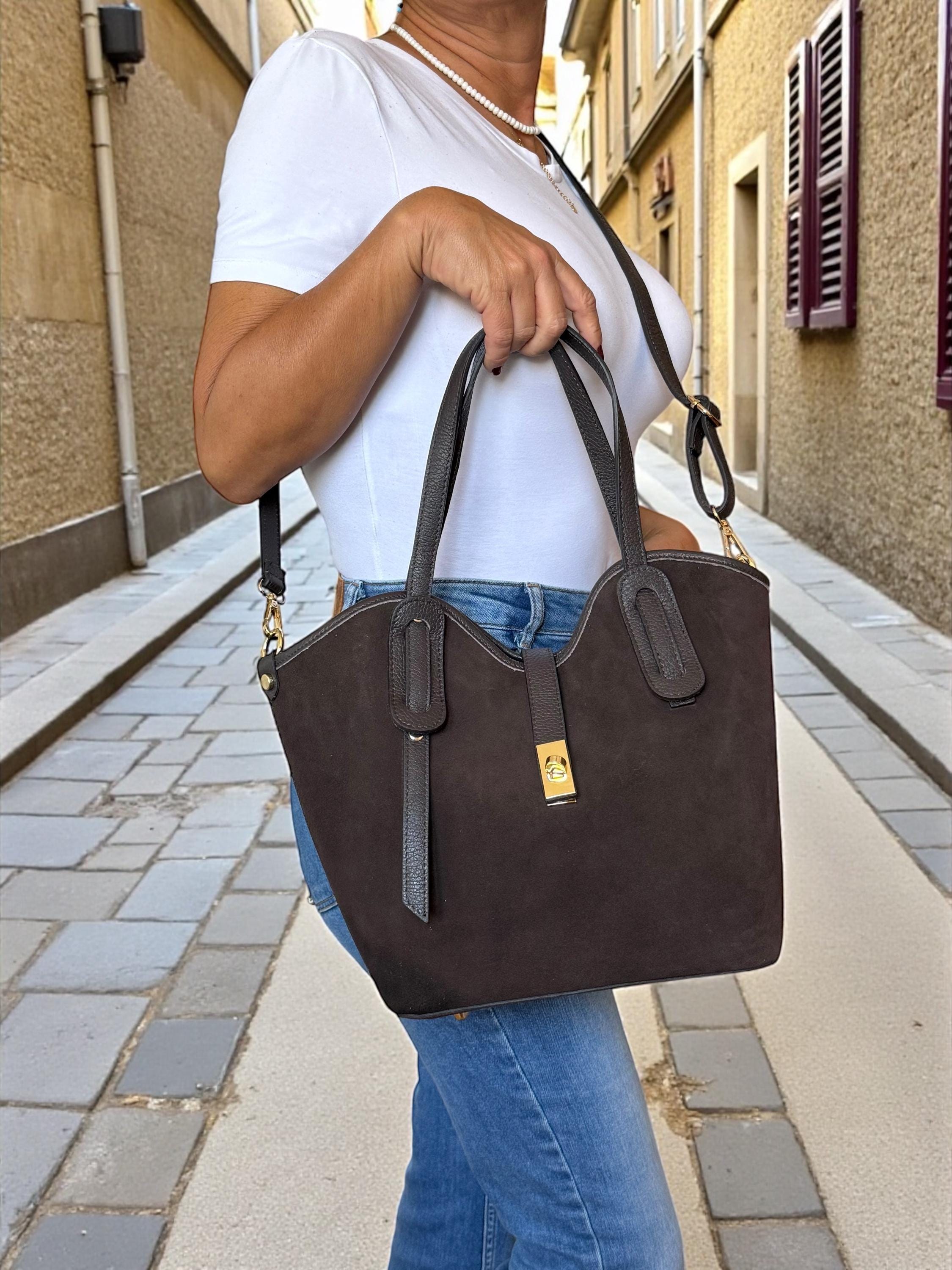 Suede and Leather Trapezoid shopper