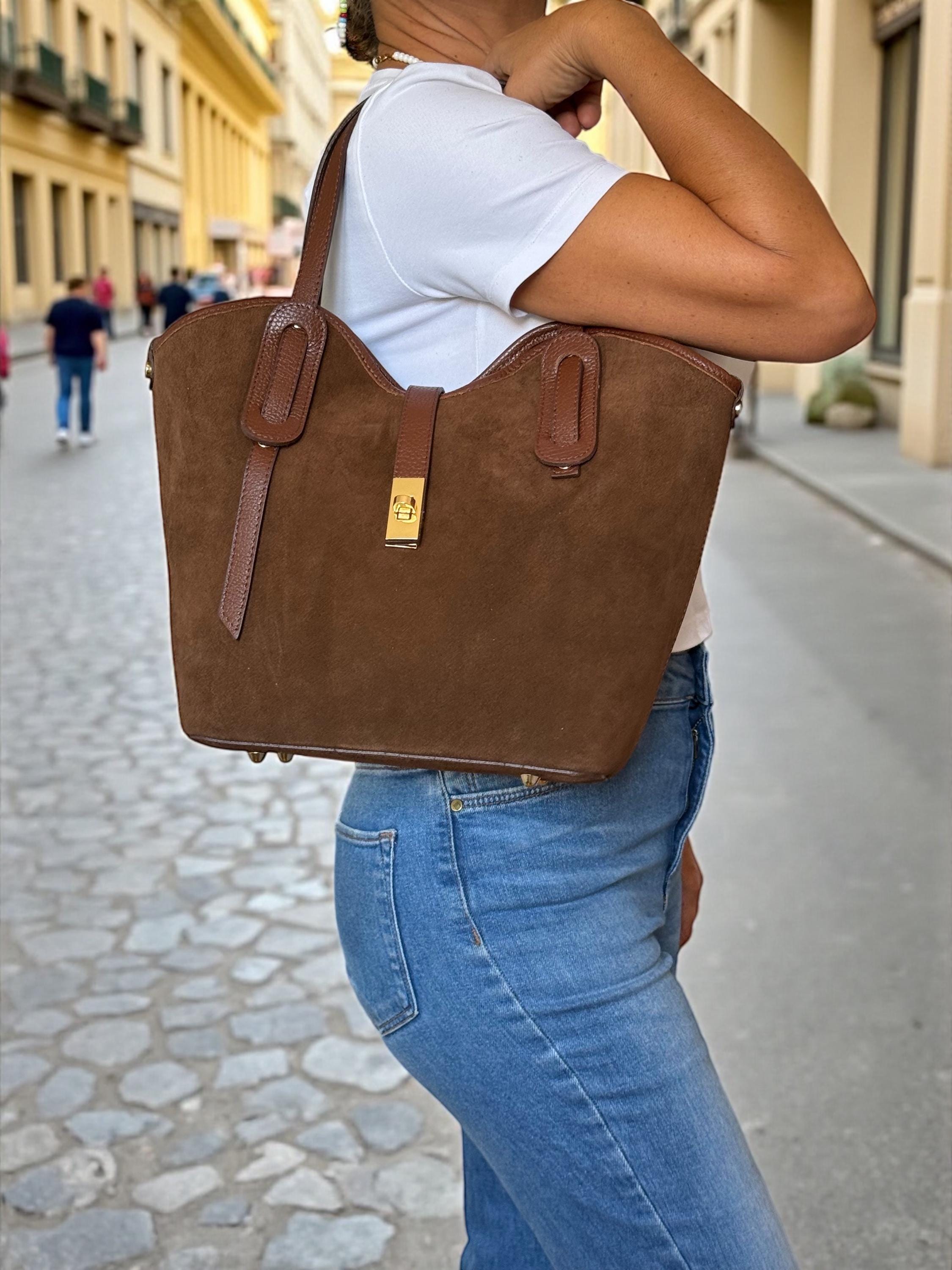 Suede and Leather Trapezoid shopper