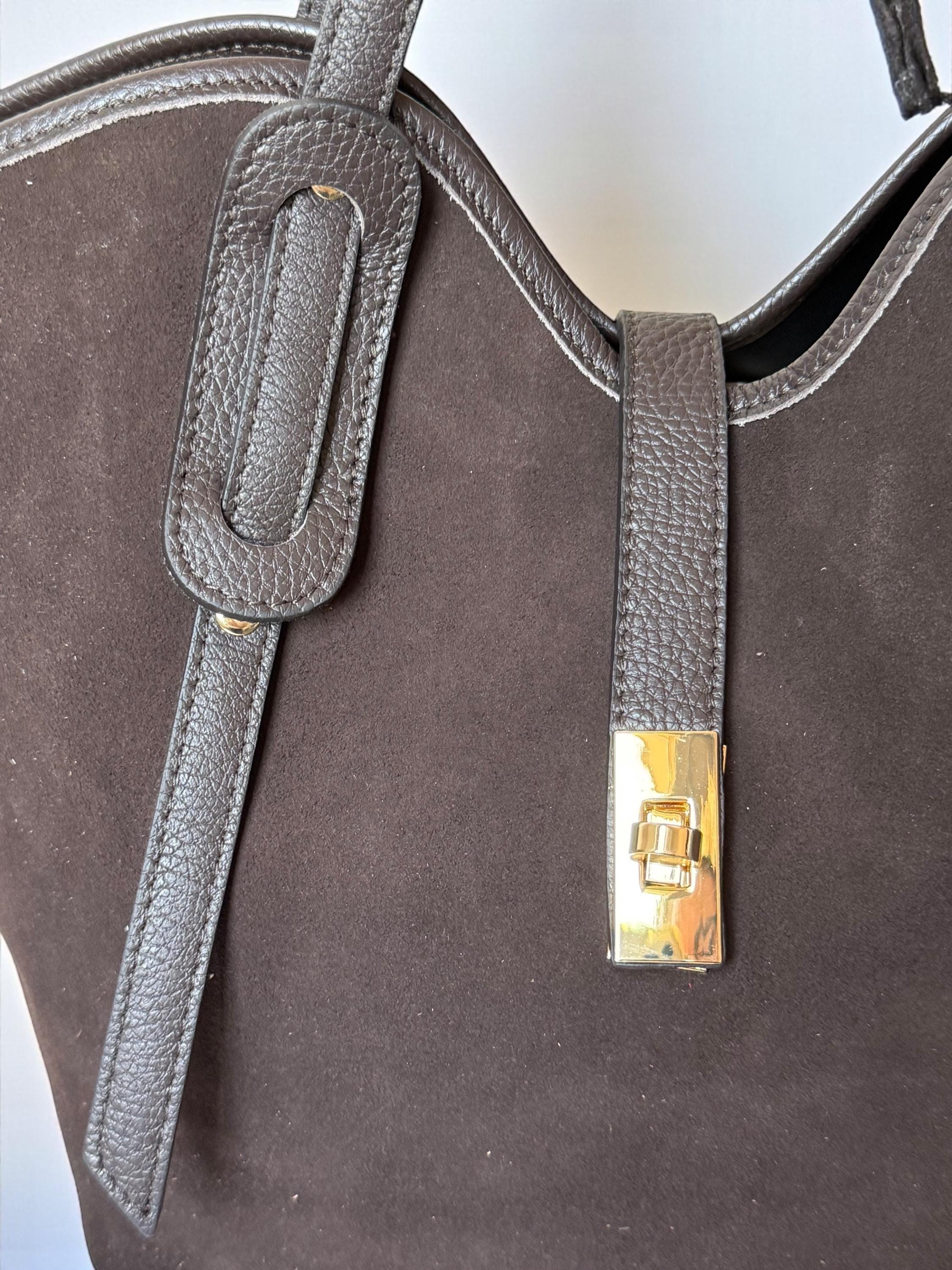 Suede and Leather Trapezoid Brown Shopper