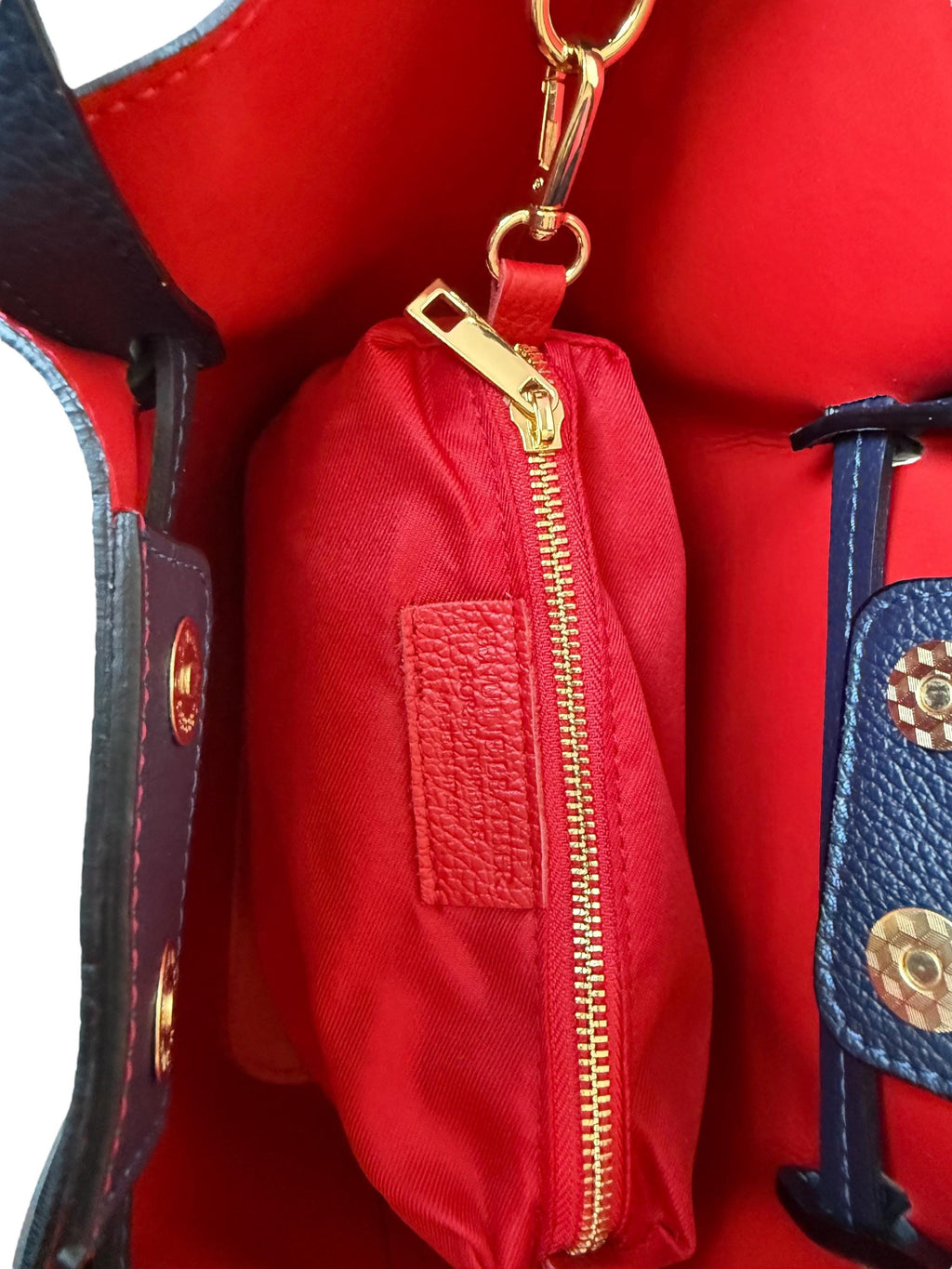 Navy Leather Trapezoid shopper