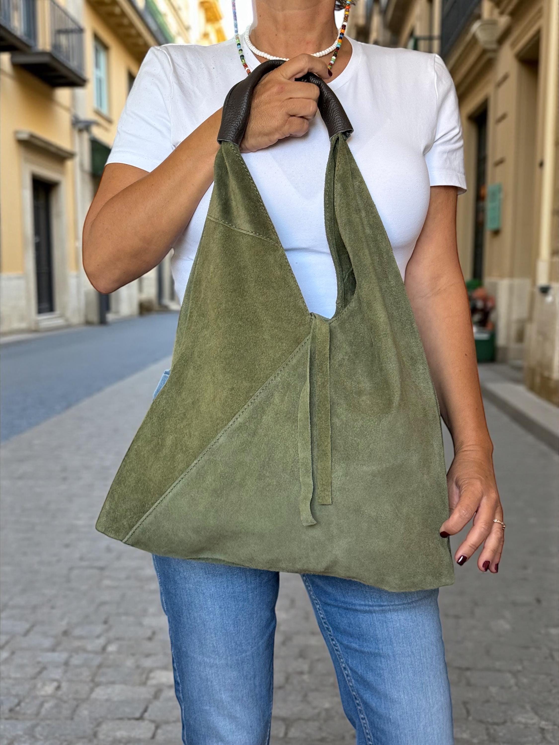Large Green Suede slouchy boho hobo