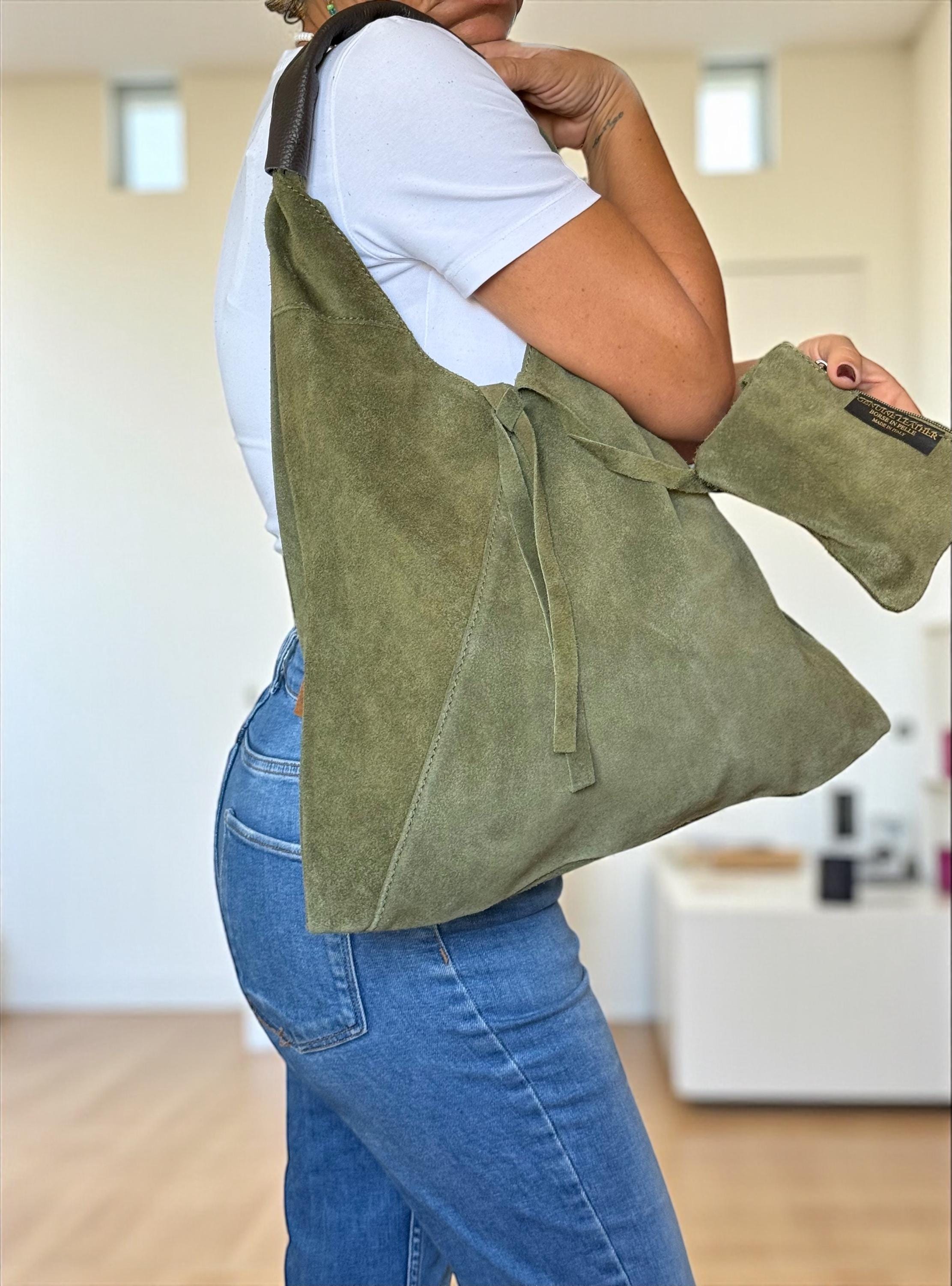 Large Green Suede slouchy boho hobo