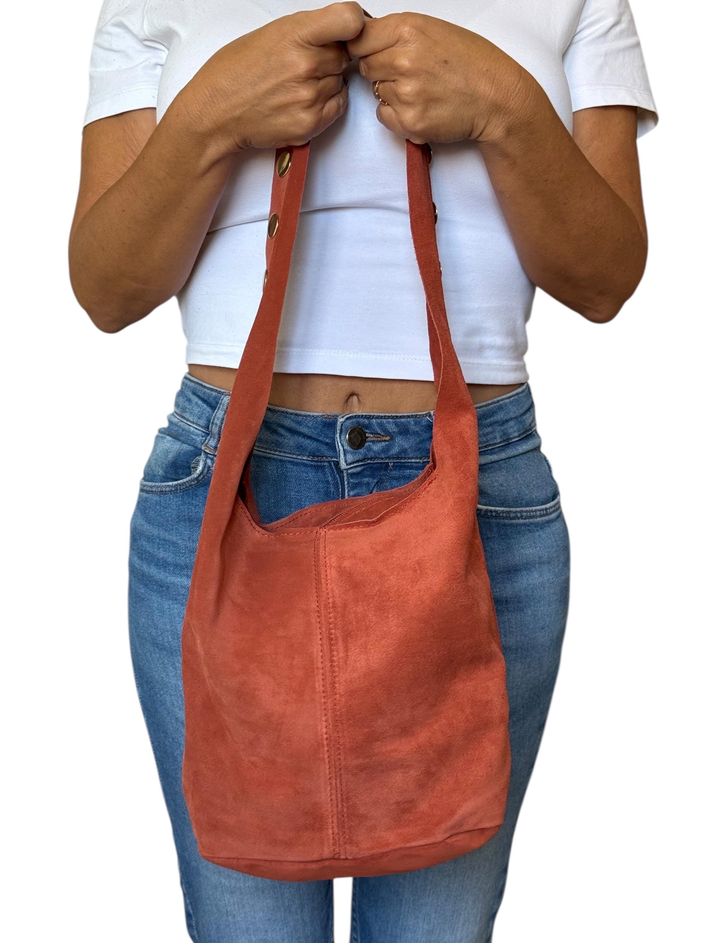 Extra-Soft Suede Gold Studded Shoulder Bag –