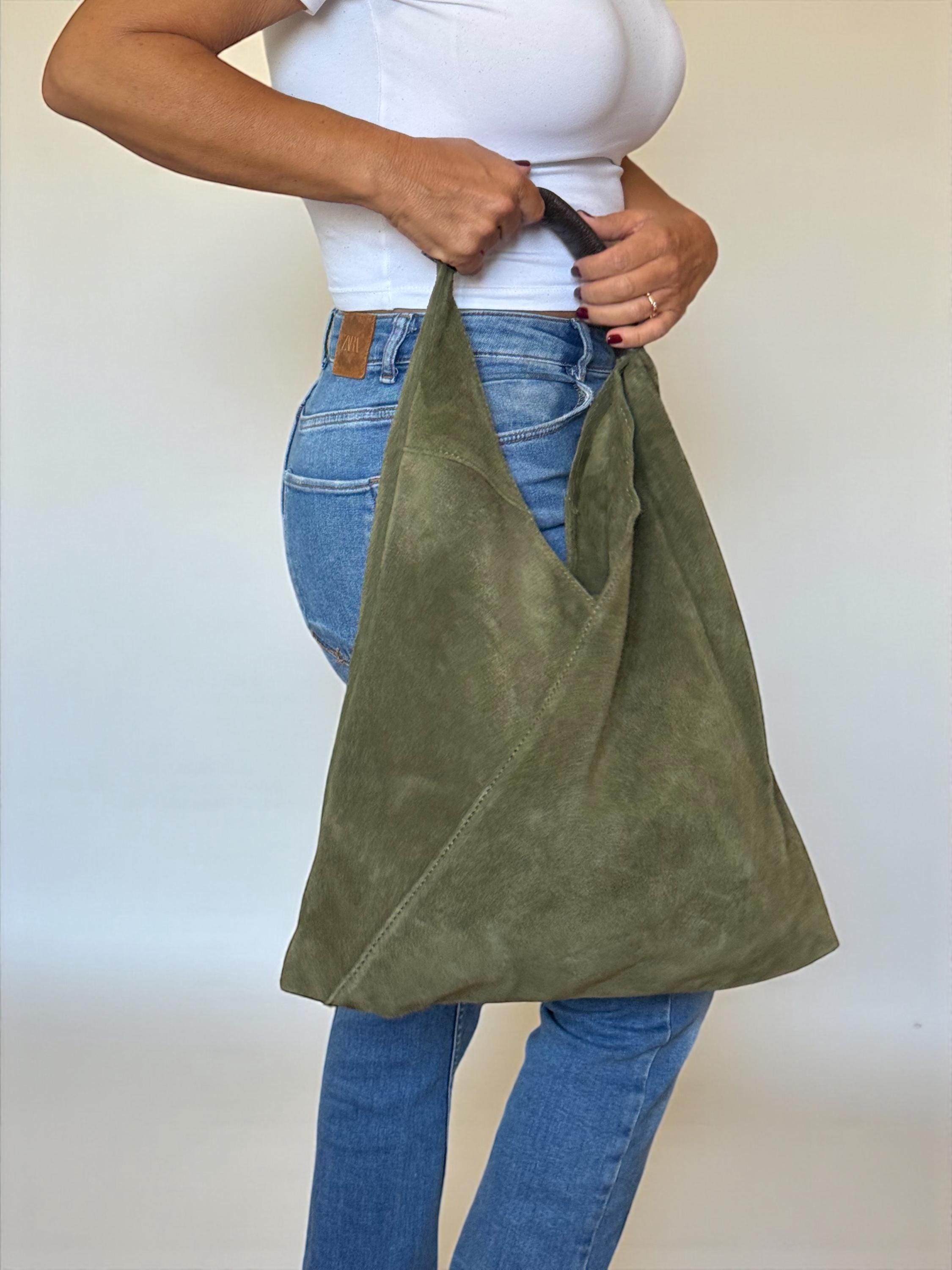 Large Green Suede slouchy boho hobo