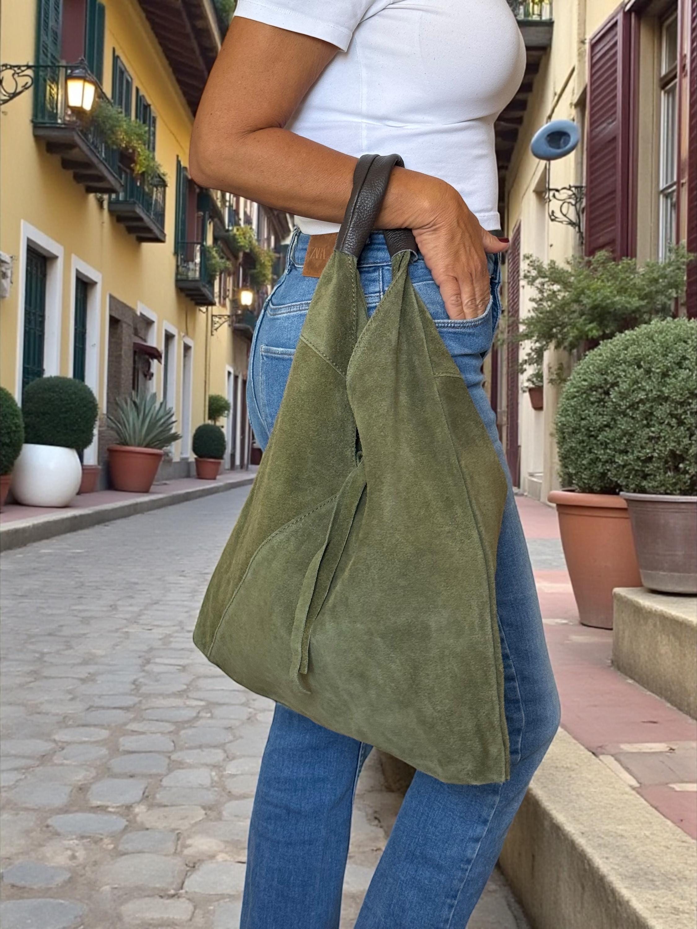 Large Green Suede slouchy boho hobo