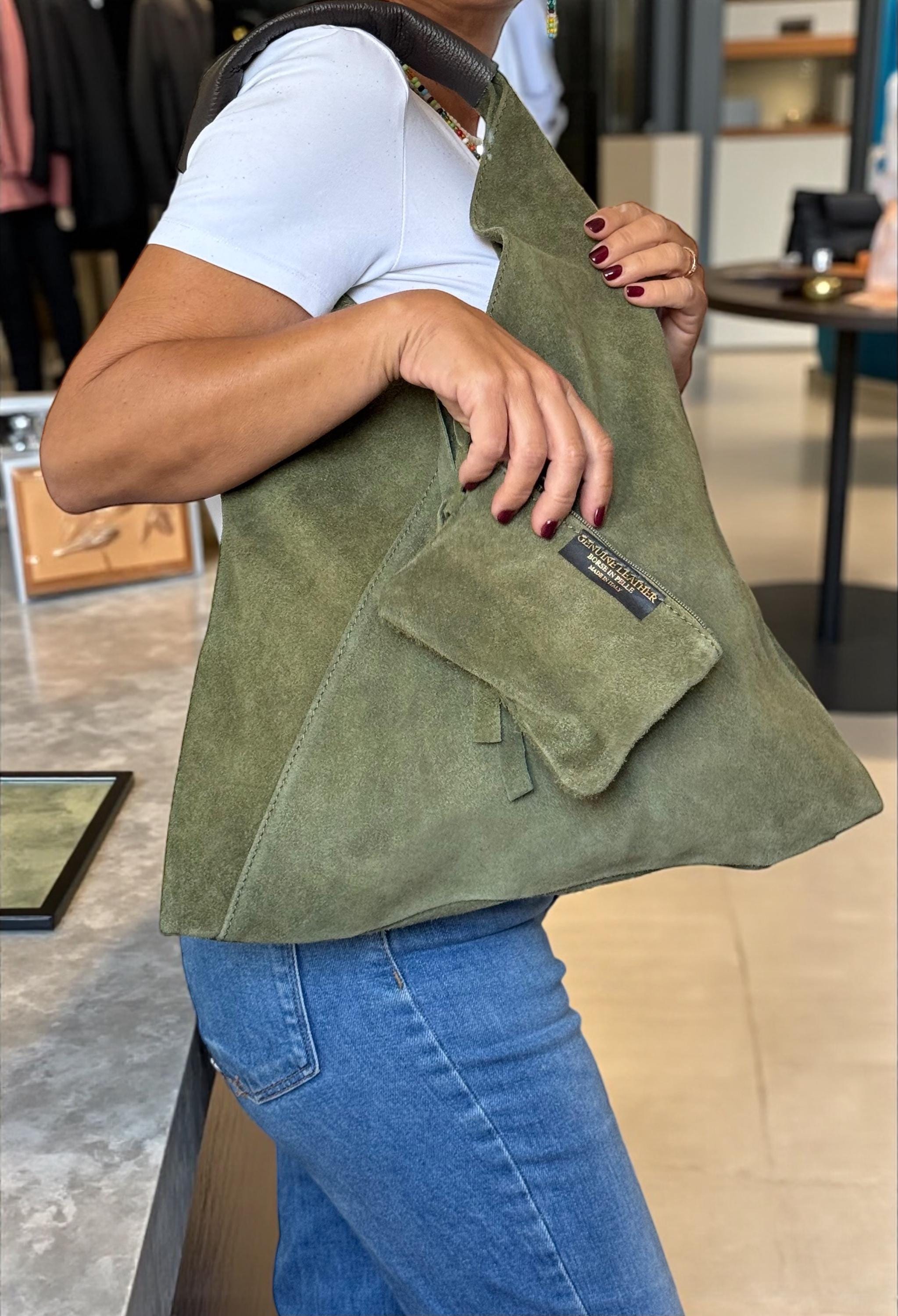 Large Green Suede slouchy boho hobo