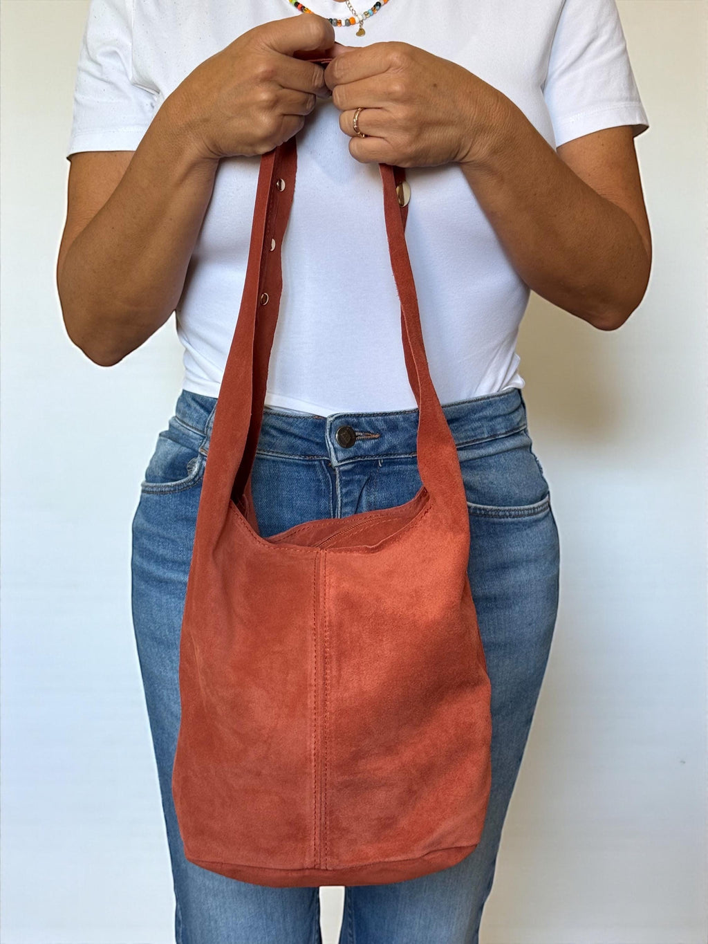 Extra-Soft Suede Gold Studded Shoulder Bag –