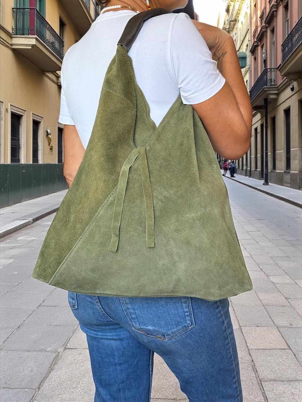 Large Green Suede slouchy boho hobo