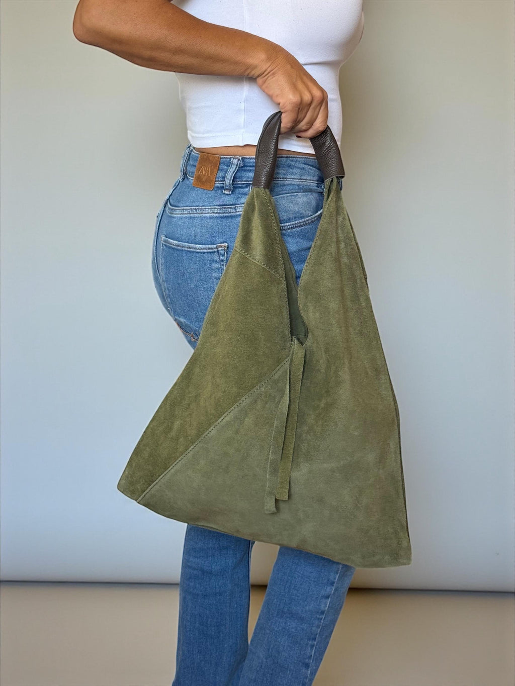 Large Green Suede slouchy boho hobo