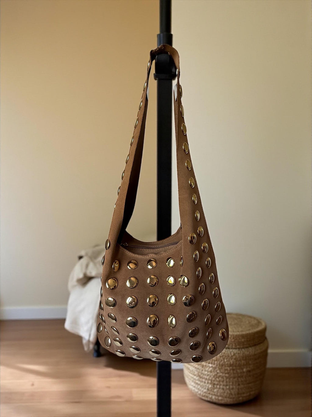 Extra Soft Suede gold studded Shoulder Bag