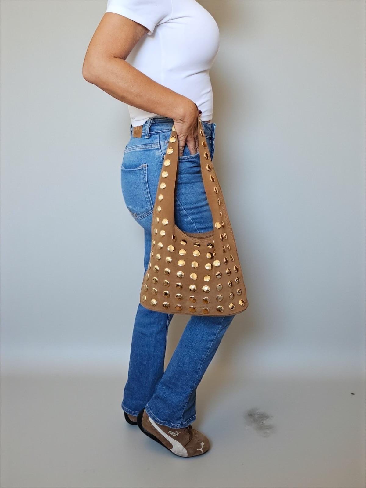 Extra Soft Suede gold studded Shoulder Bag
