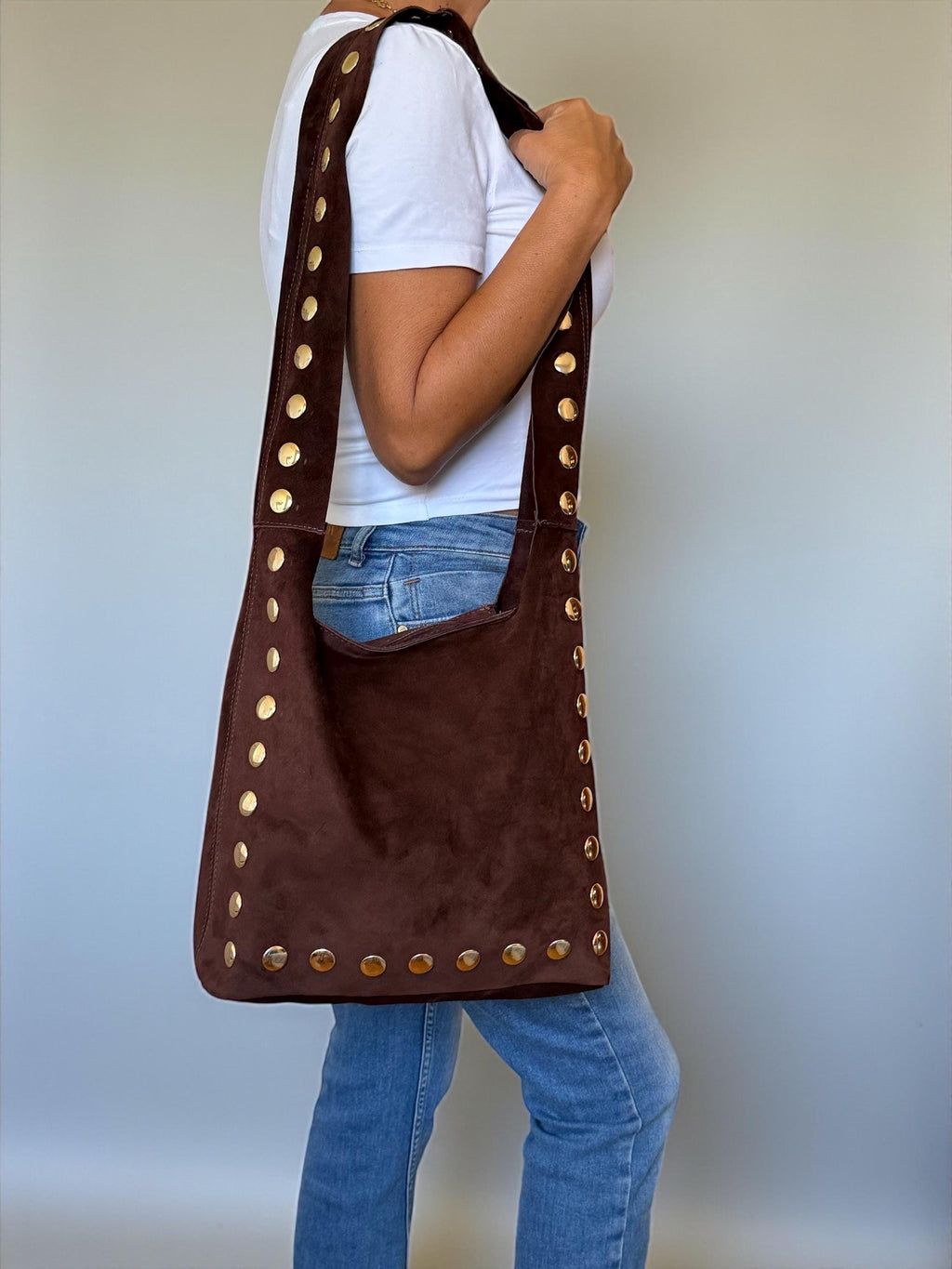 Large Ultra-Soft Studded Suede Shoulder Bag