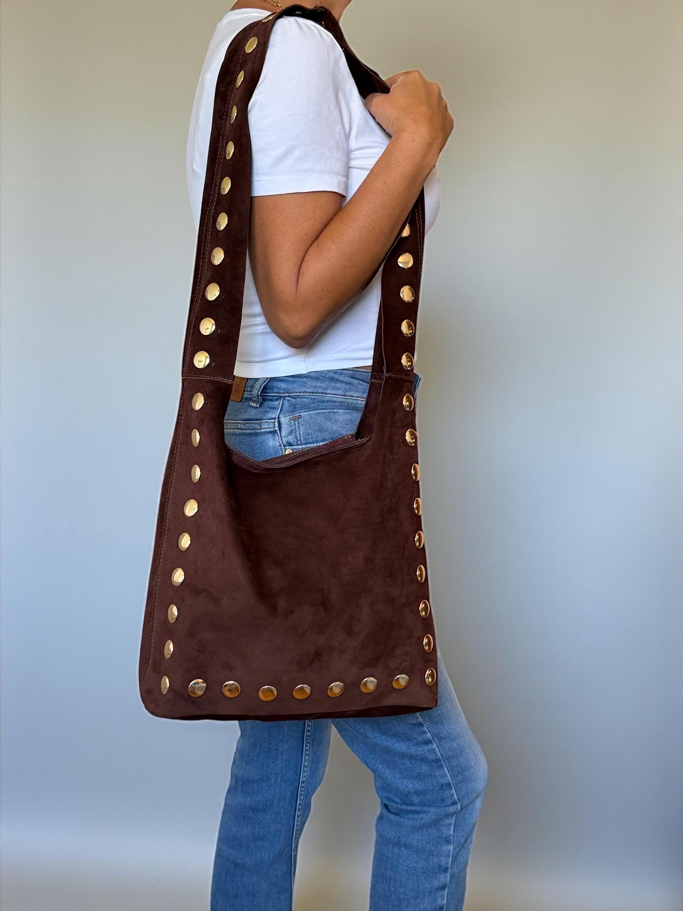 Large Ultra-Soft Studded Suede Shoulder Bag