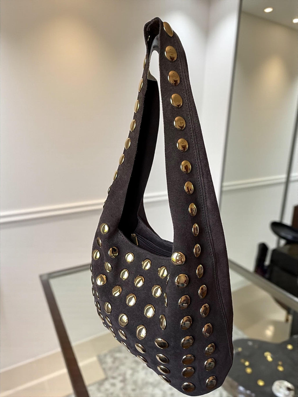 Extra Soft Suede gold studded Shoulder Bag
