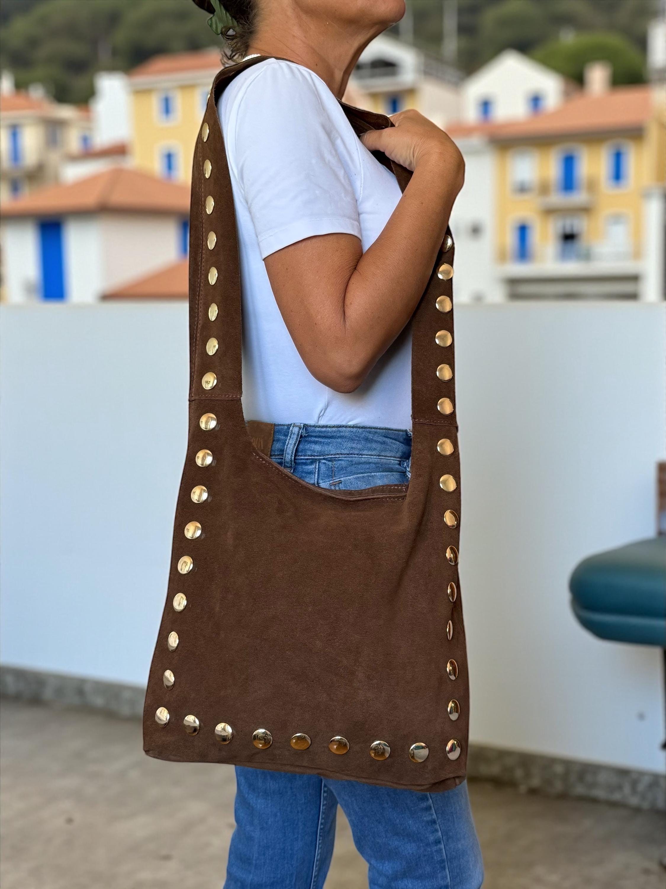 Large Ultra-Soft Studded Suede Shoulder Bag
