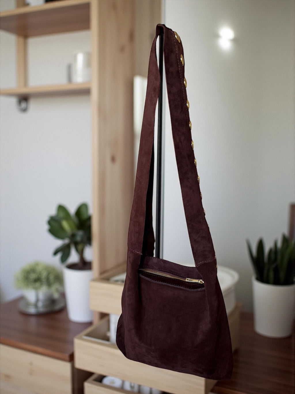 Large Ultra-Soft Studded Suede Shoulder Bag
