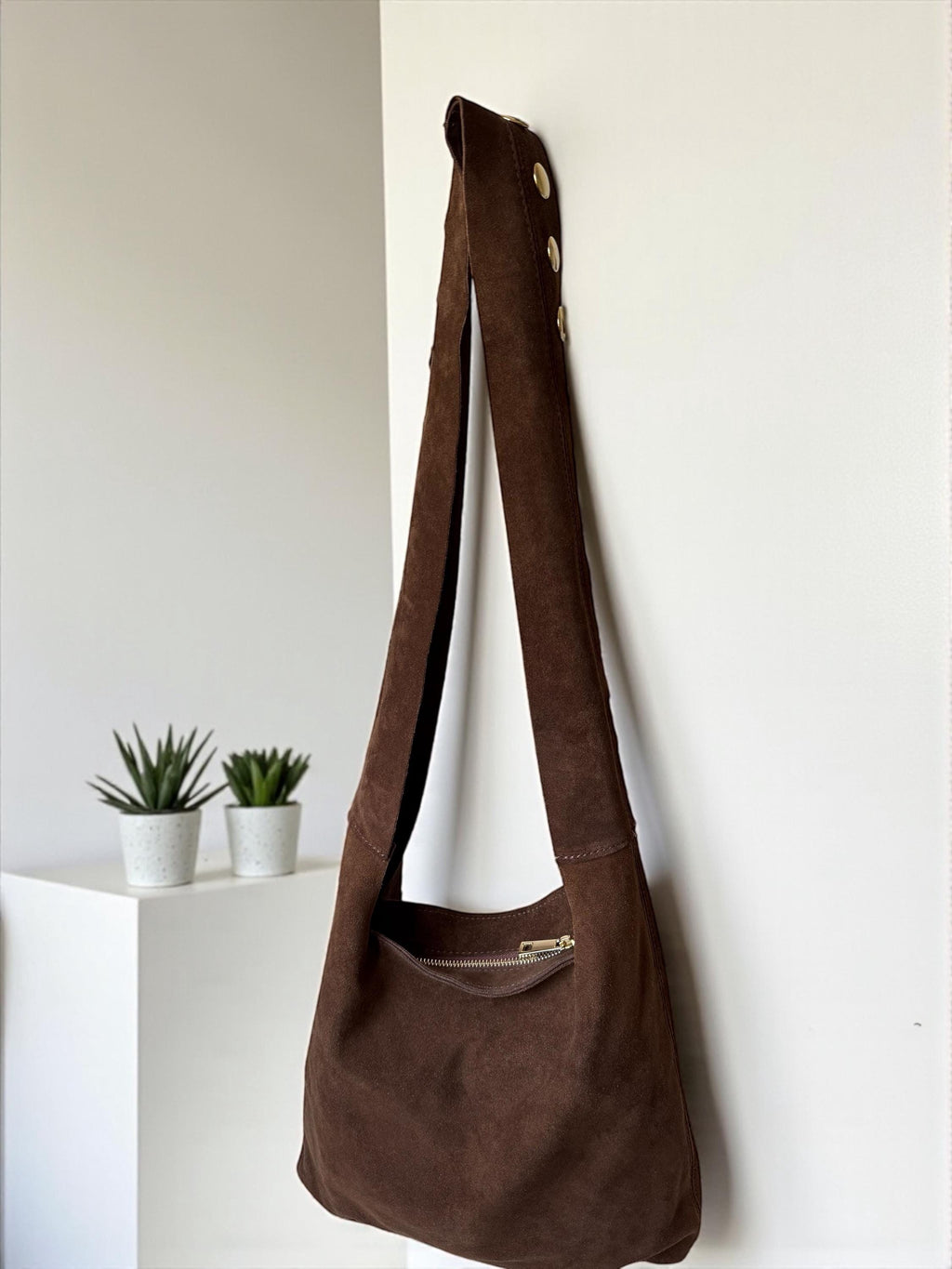 Large Ultra-Soft Studded Suede Shoulder Bag