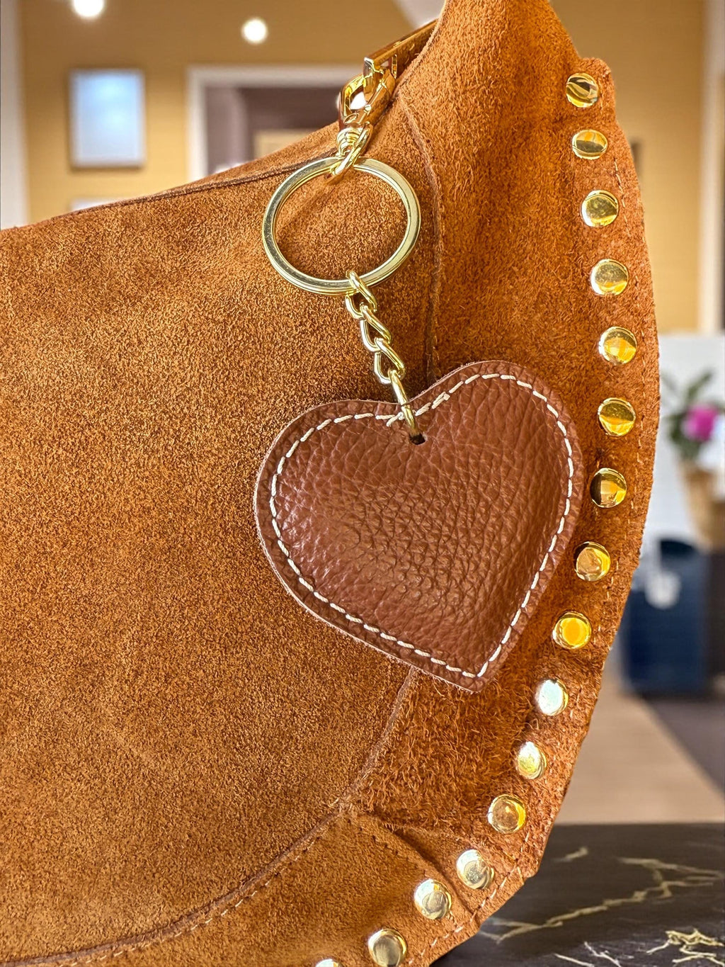 Heart-Shaped Leather Bag Charm