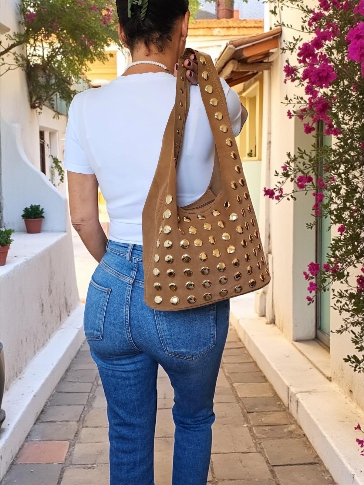 Extra Soft Suede gold studded Shoulder Bag