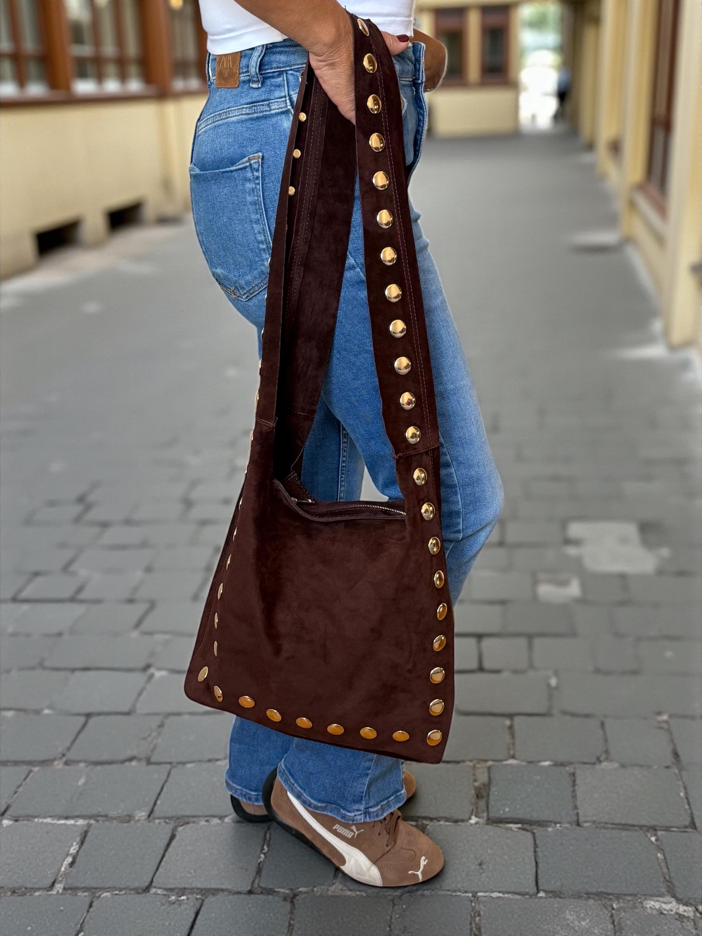 Large Ultra-Soft Studded Suede Shoulder Bag