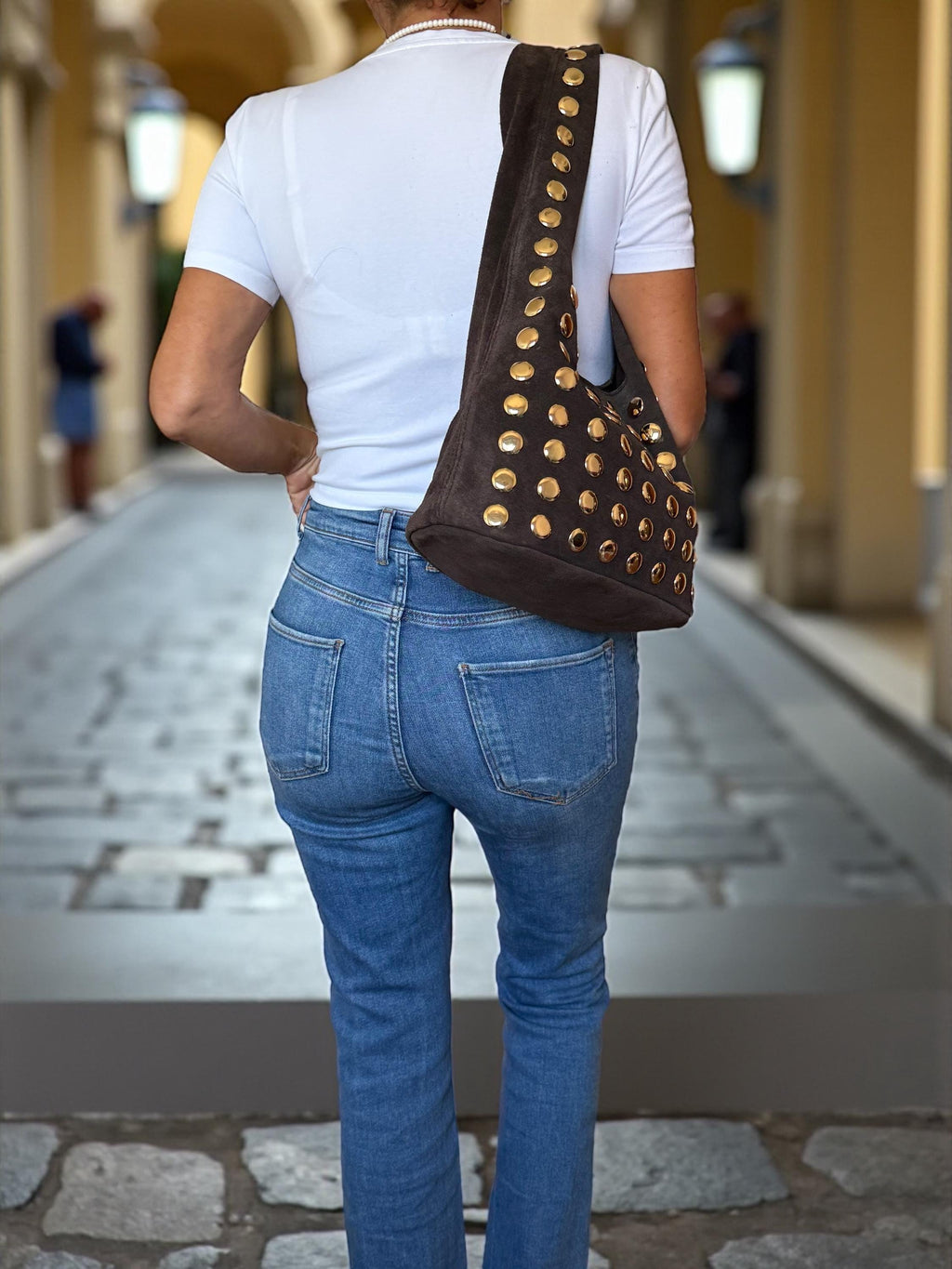 Extra Soft and Flexible  Suede and Gold studded Shoulder Bag