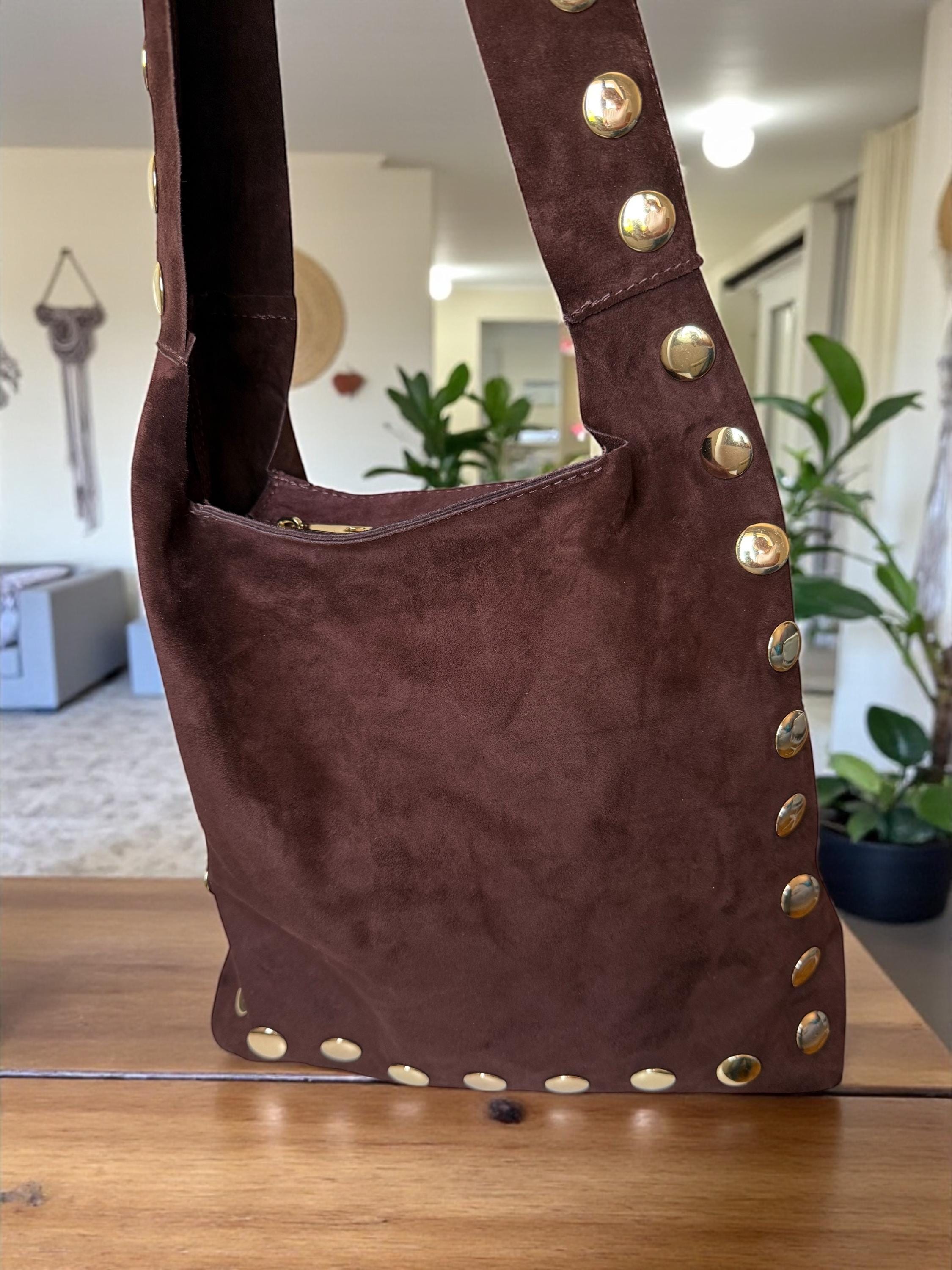 Large Ultra-Soft Studded Suede Shoulder Bag