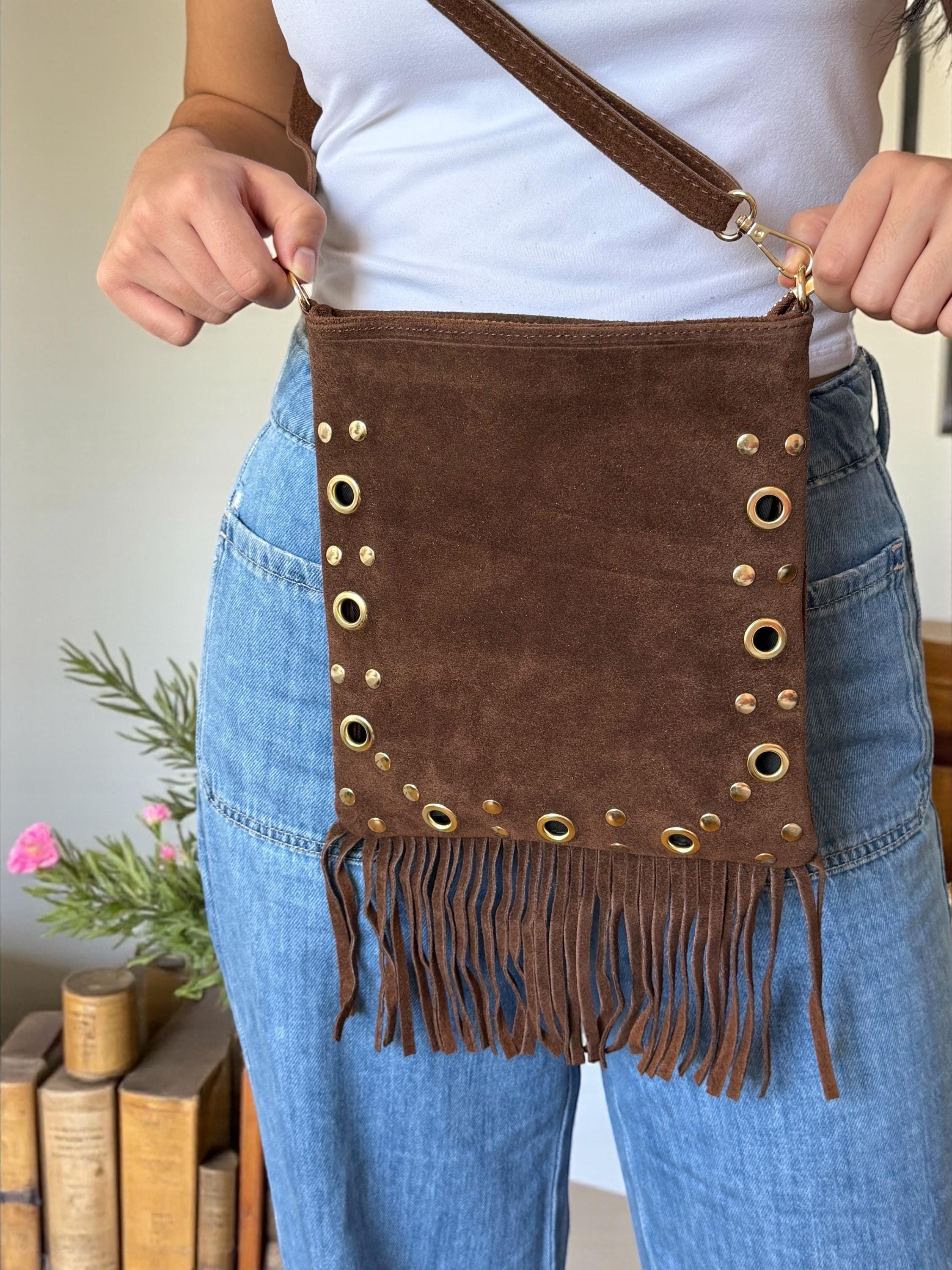 Boho fringe Suede Gold Eyelets Soft crossbody  Bag