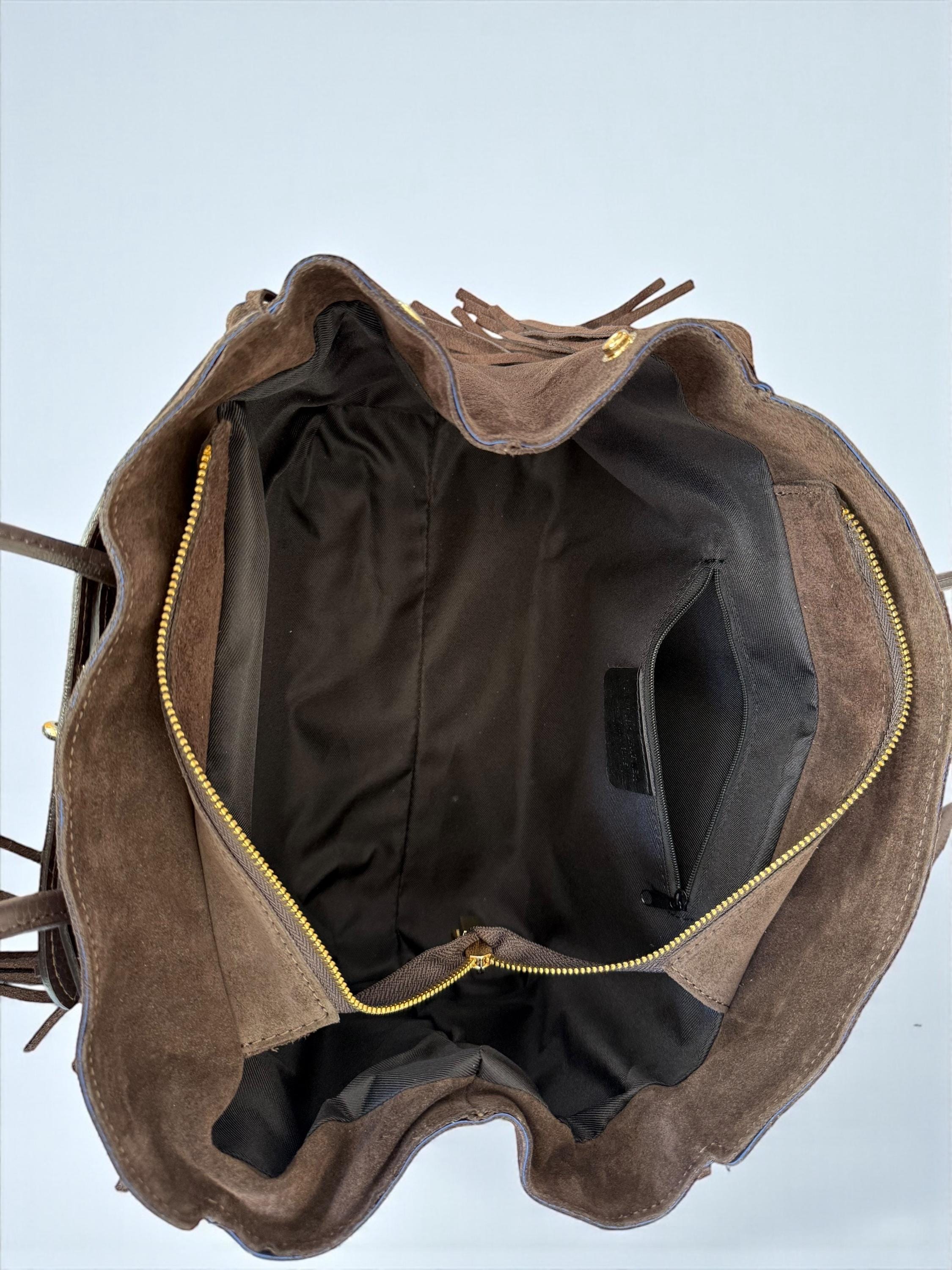 Dark Brown Large Suede fringe Shoulder Bag