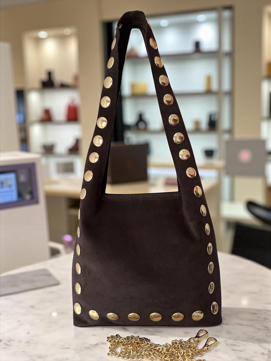 Ultra-Soft & Flexible Suede Shoulder Studs Tote  Bag
