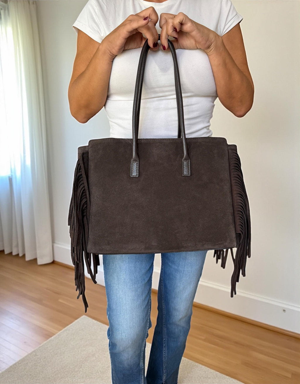 Dark Brown Large Suede fringe Shoulder Bag