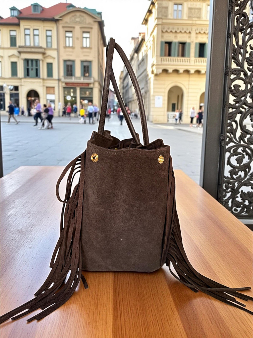 Dark Brown Large Suede fringe Shoulder Bag
