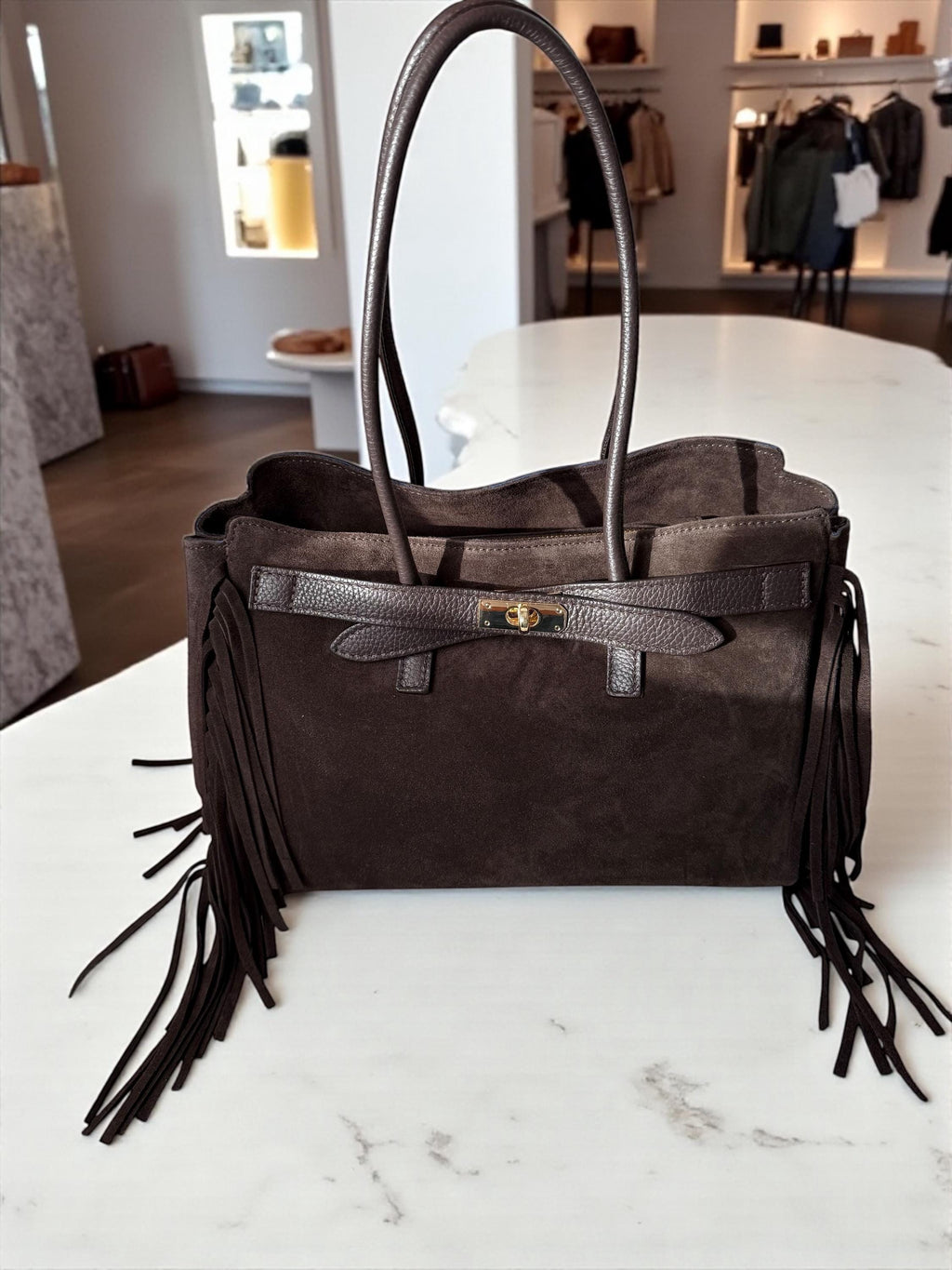 Dark Brown Large Suede fringe Shoulder Bag