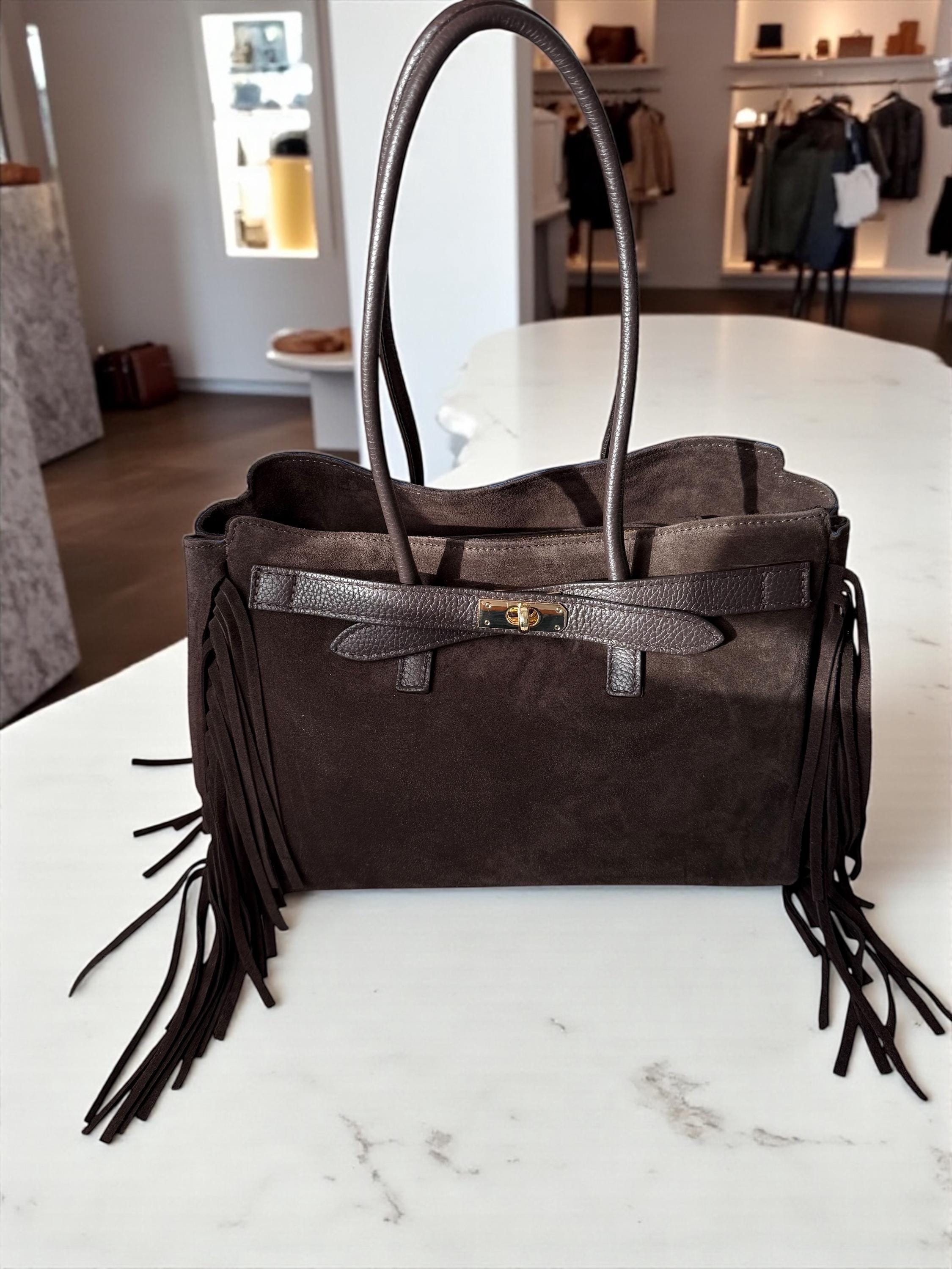 Dark Brown Large Suede fringe Shoulder Bag